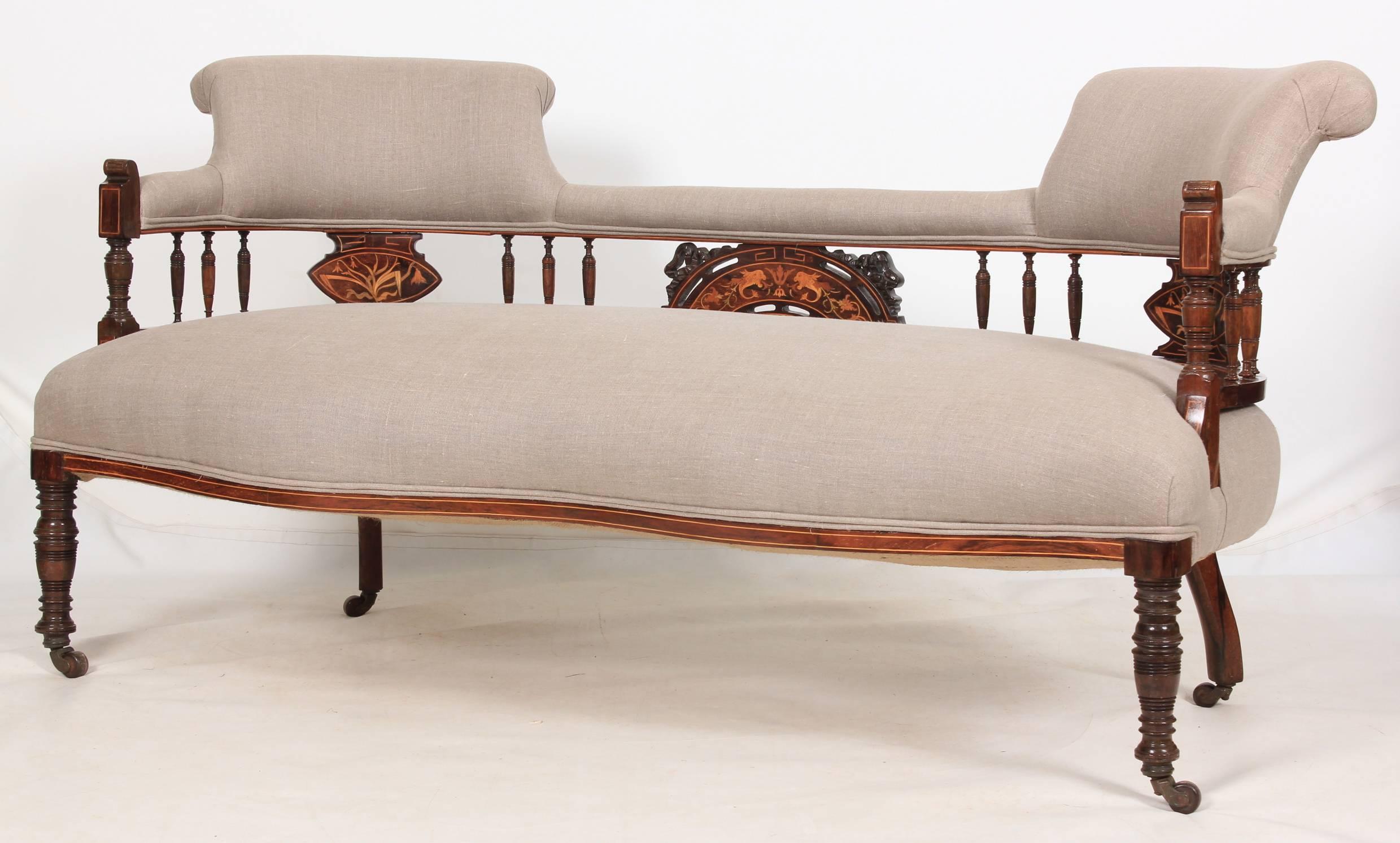 Early 20th Century Rosewood Marquetry Tub Sofa For Sale