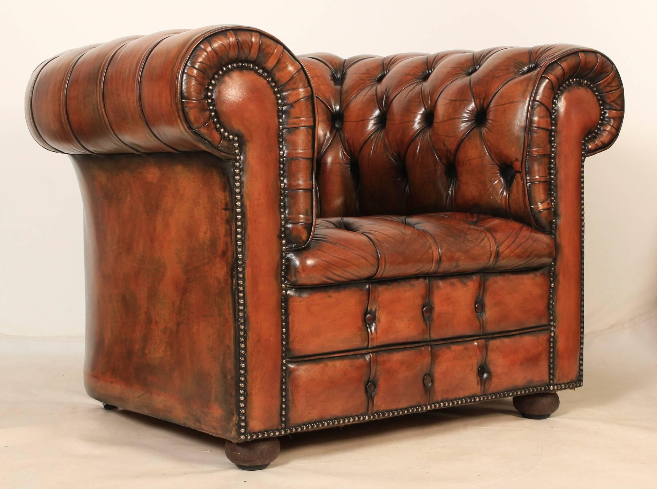 Hand Dyed Chesterfield Armchair In Excellent Condition For Sale In Detling, GB