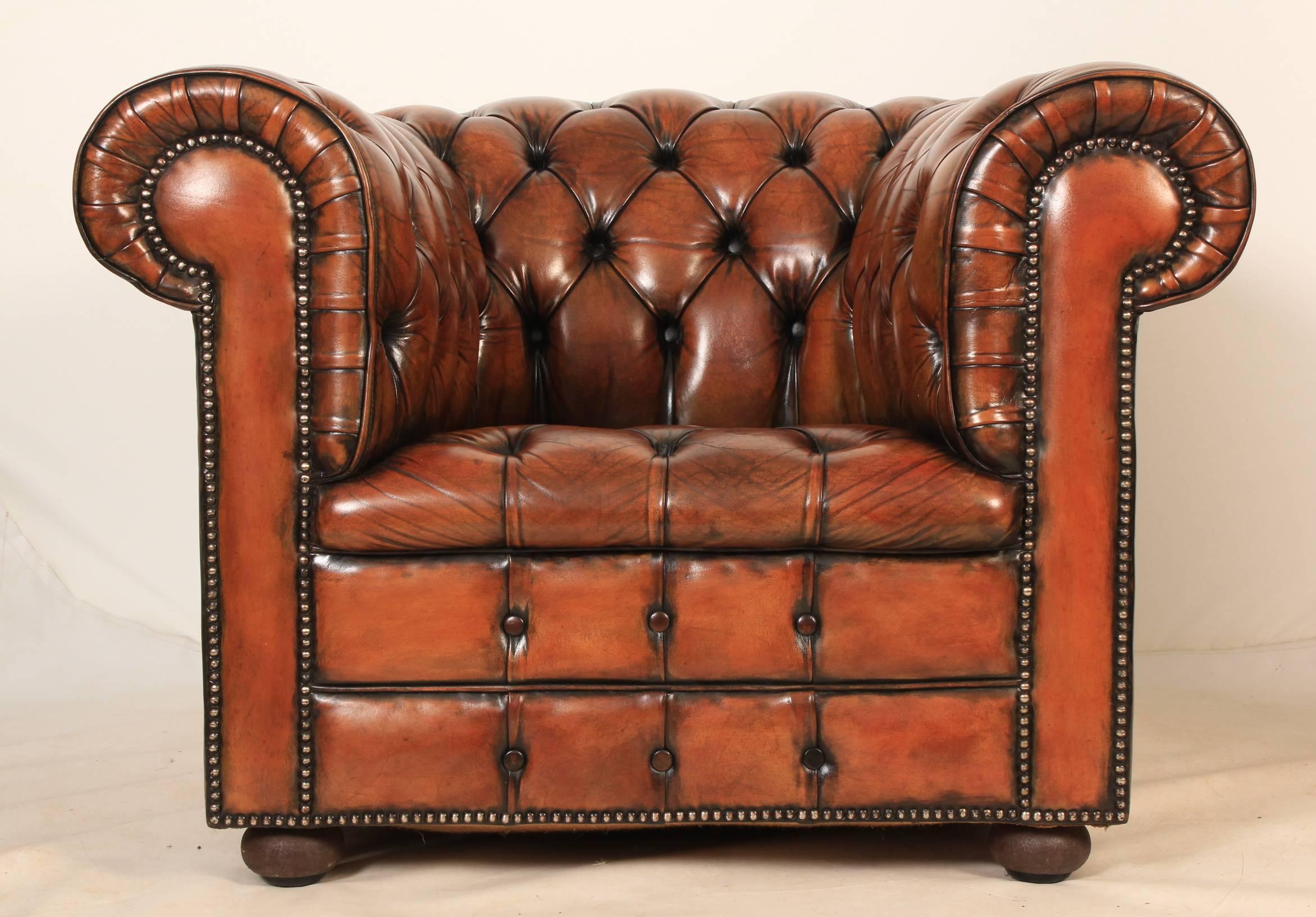 Early 20th Century Hand Dyed Chesterfield Armchair For Sale