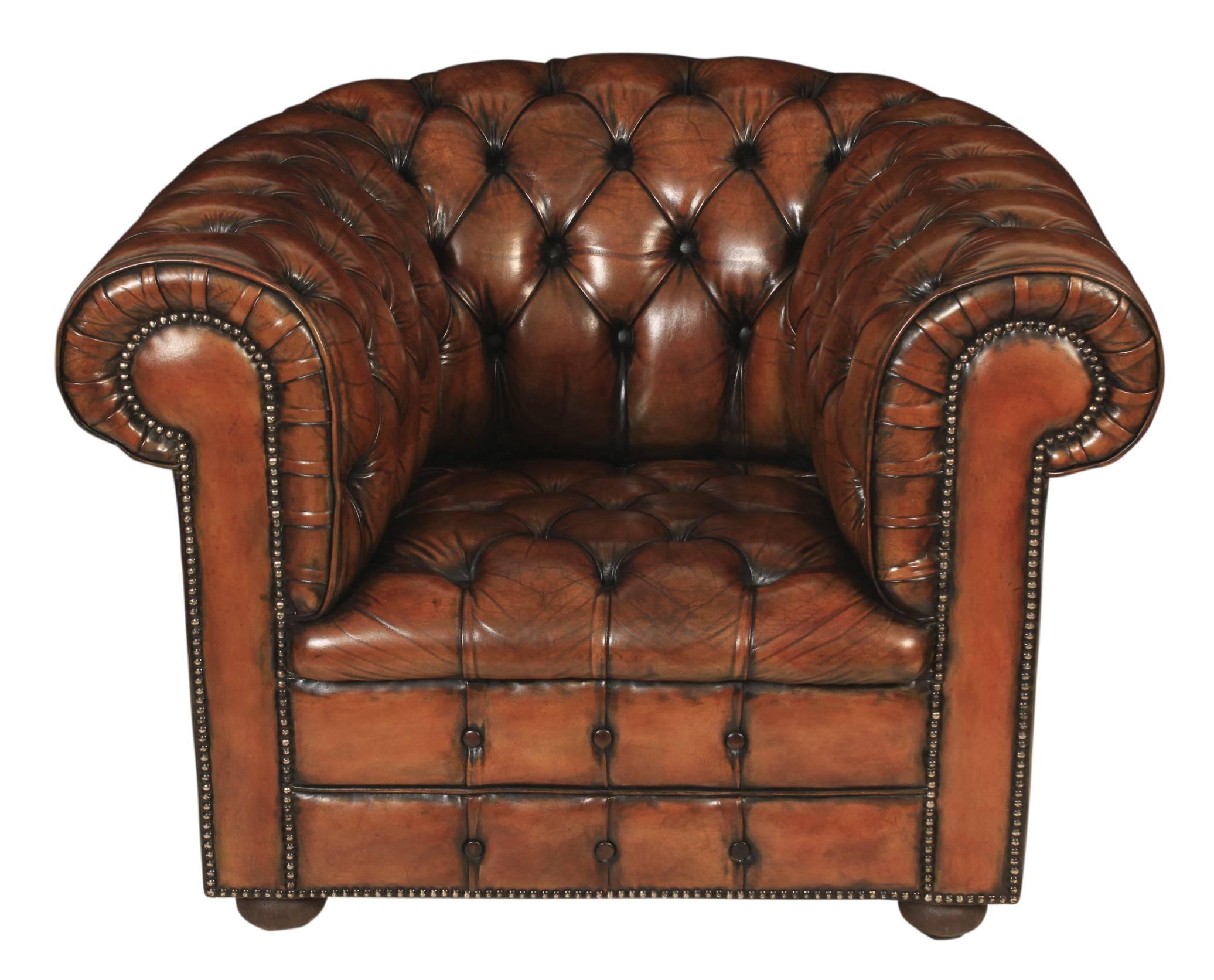 English Hand Dyed Chesterfield Armchair For Sale