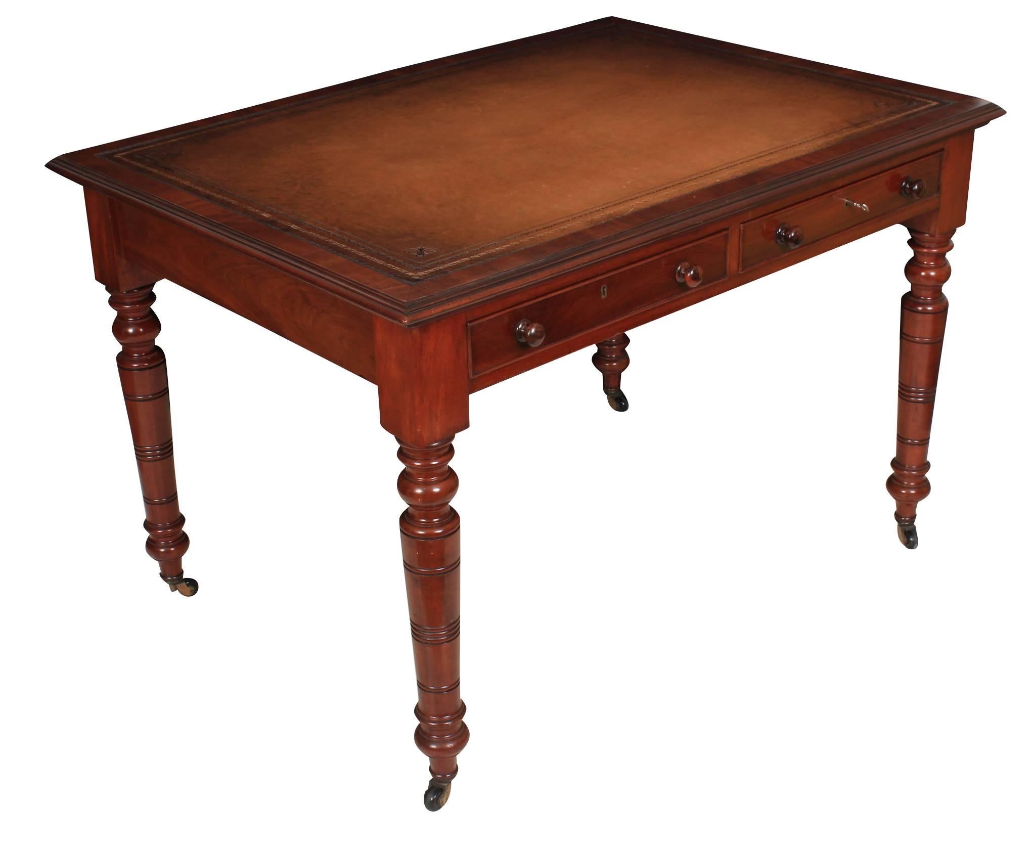 English Mahogany Two-Drawer Writing Table For Sale