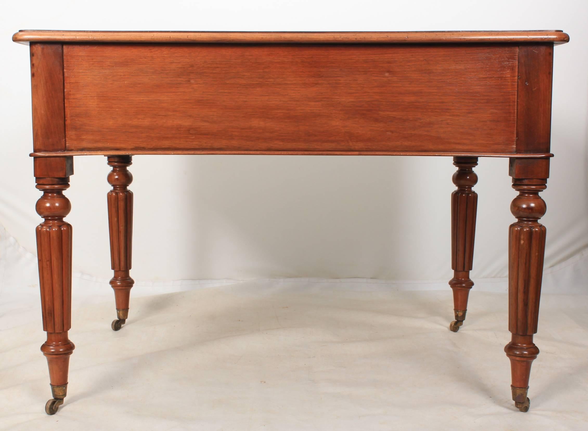 Leather Walnut Writing Table For Sale