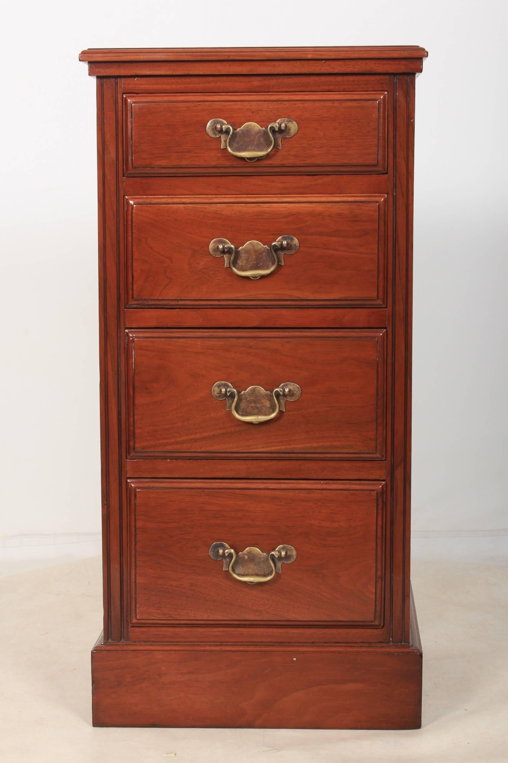 Brass Pair of Walnut Bedside Cabinets For Sale