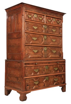 17th Century Oak Geometrical Tallboy Chest