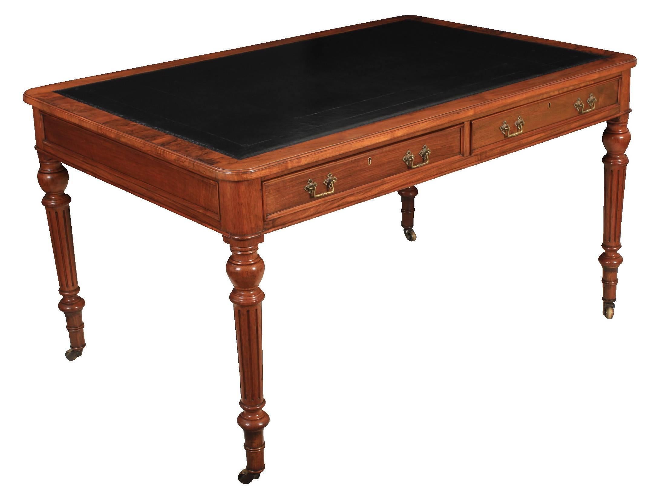 English Large Rare Walnut Partners Writing Table For Sale