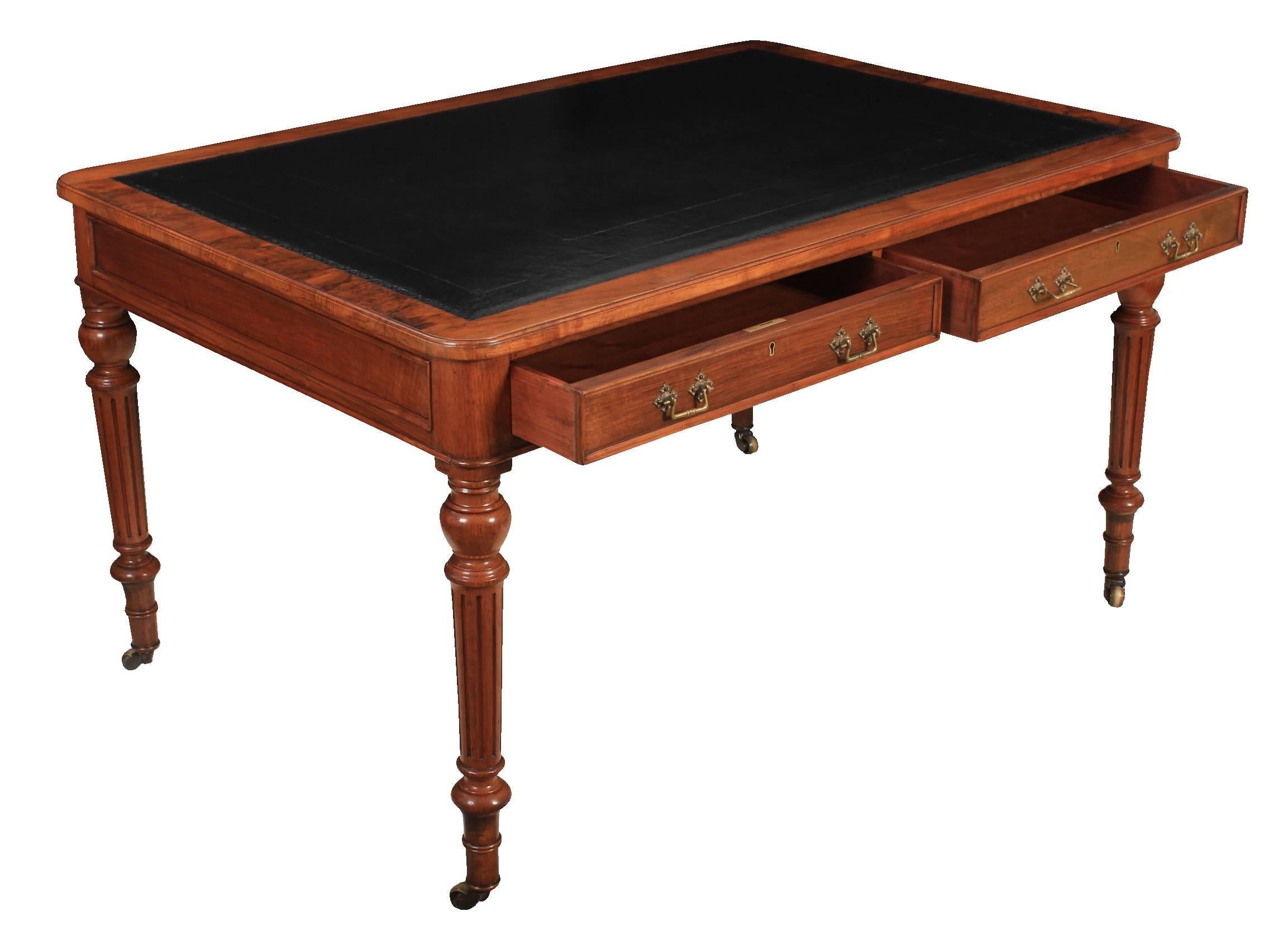 Large Rare Walnut Partners Writing Table In Excellent Condition For Sale In Detling, GB