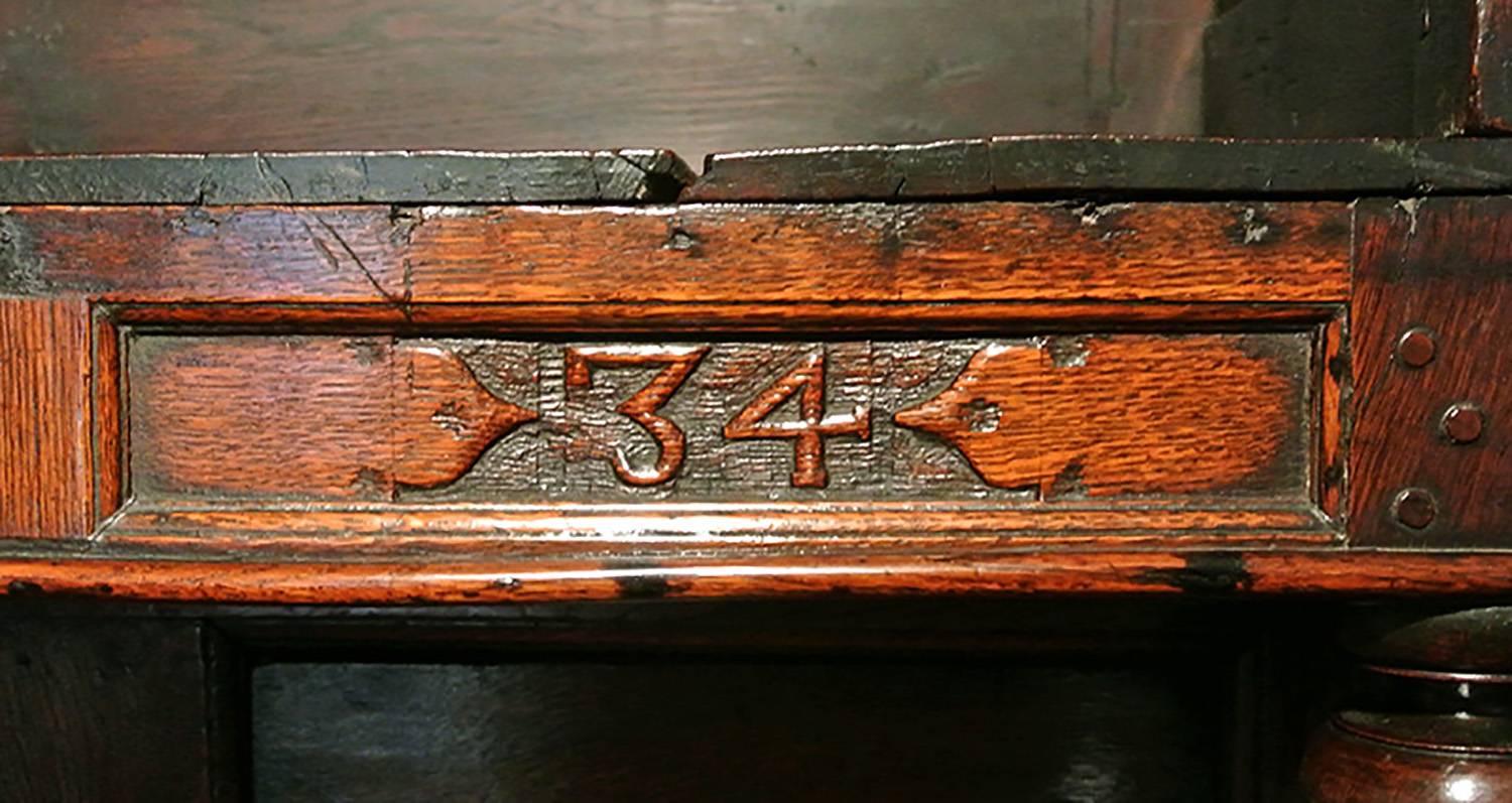 Oak Early and Original Tridarn of Superb Color, Initialed and Dated 1734 For Sale