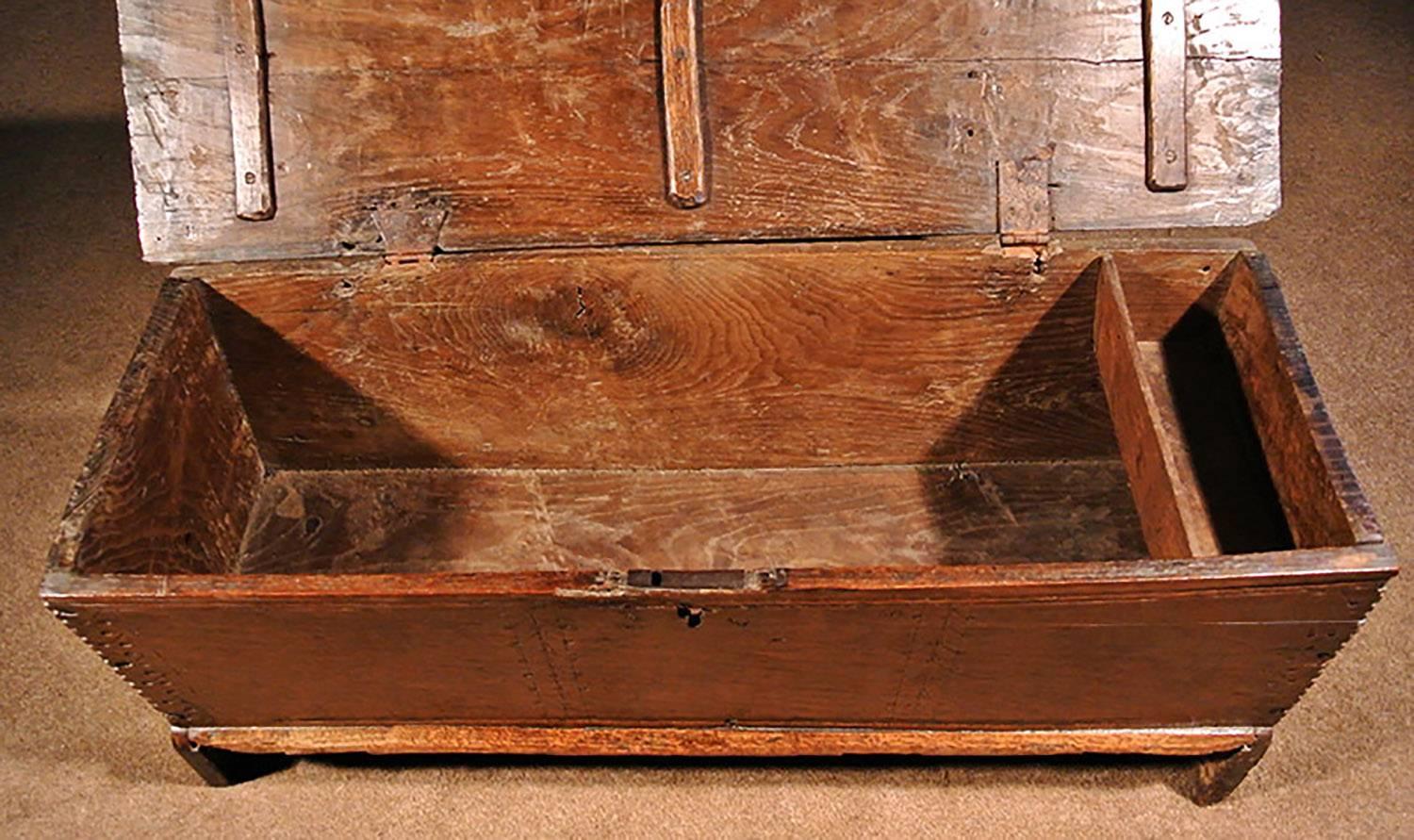 Great Britain (UK) Boarded Oak Coffer of Small Proportions with Maker's Initials, circa 1630