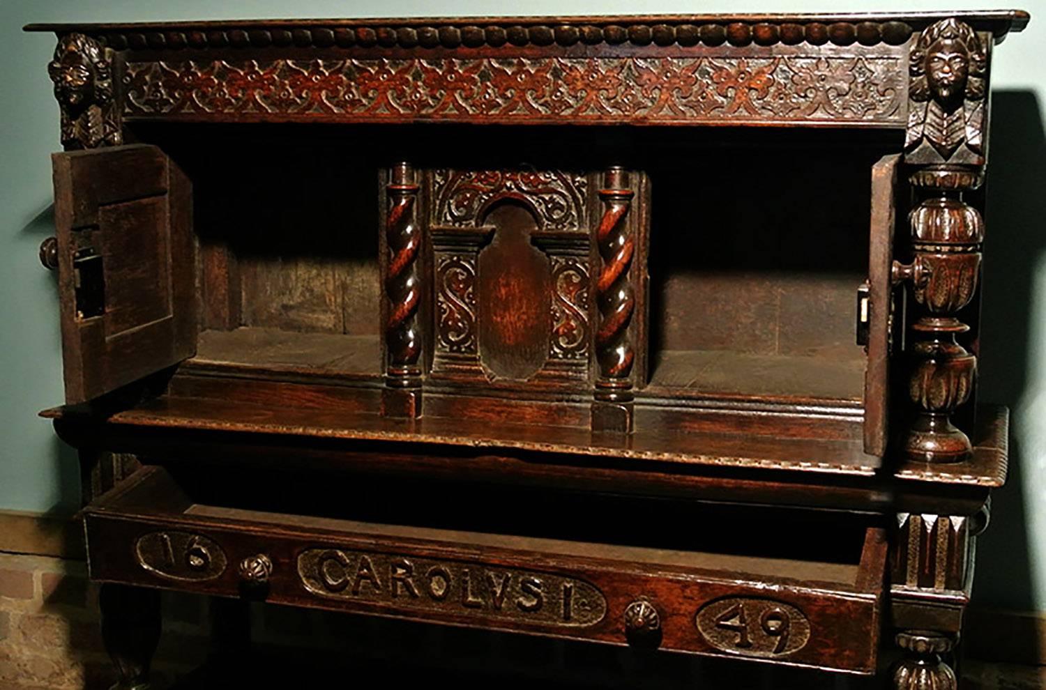 17th Century Exceptional James I Standing Oak Livery Cupboard