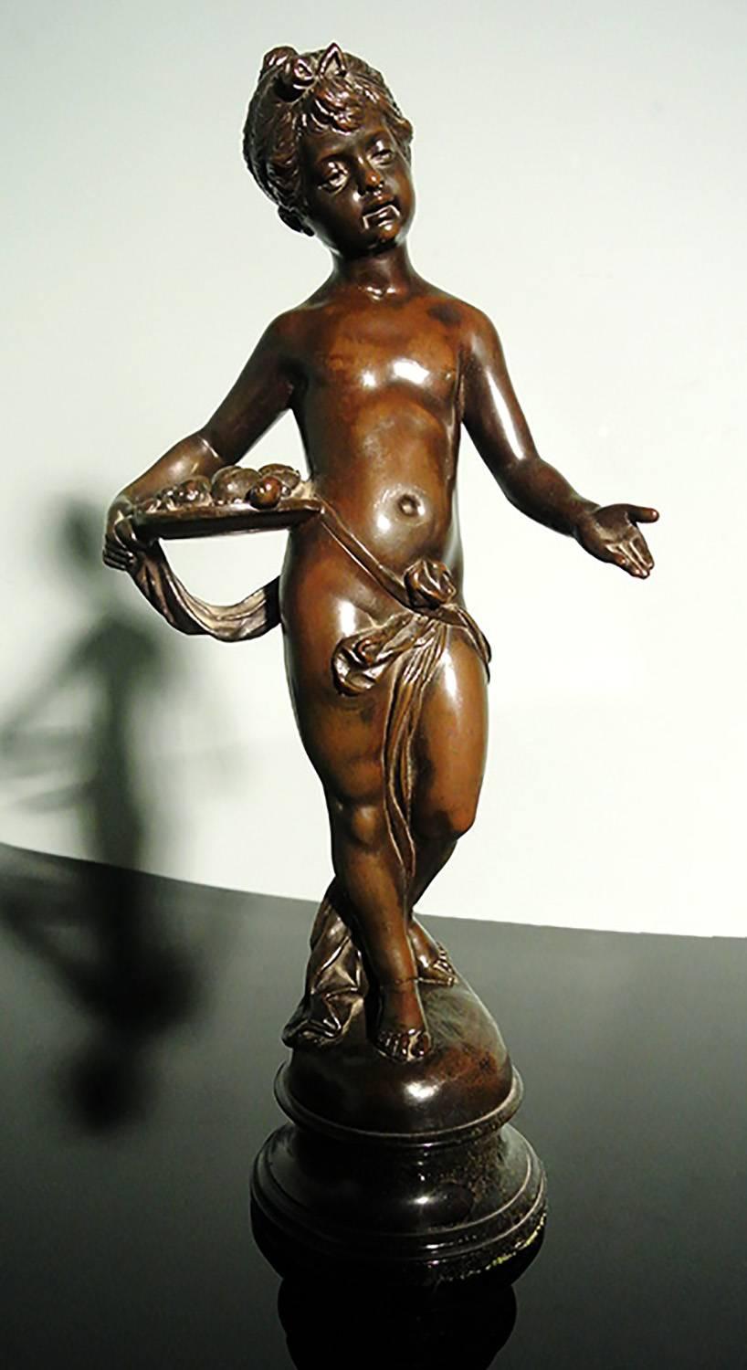 German Pair of 19th Century Signed Bronze Statues of Cherubic Girls, Alios Mayer