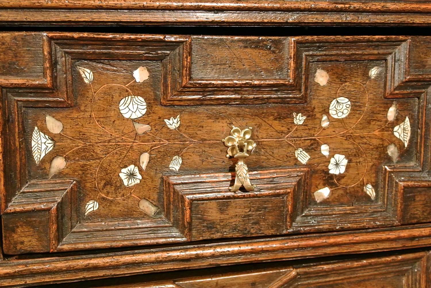 Charles II Oak Chest Inlaid with Ivory and Mother of Pearl, circa 1670 2
