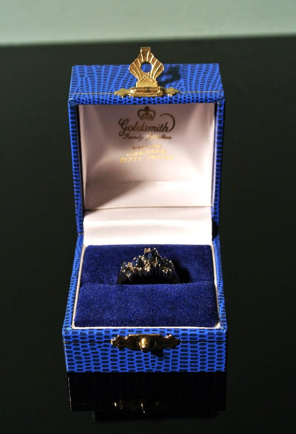 20th Century Art Deco 18 Carat Gold, Sapphire and Diamond Ring, Size K For Sale