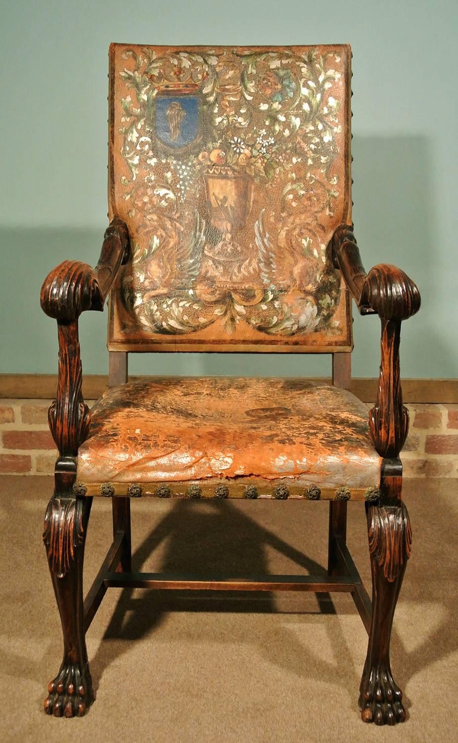 Baroque Pair of 18th Century Walnut Italian Throne Chairs, circa 1770