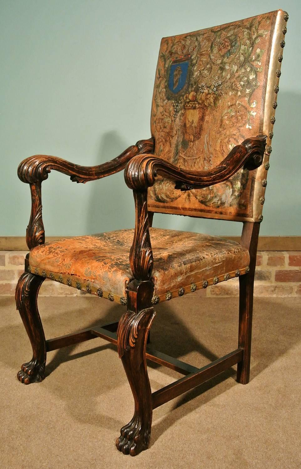 Pair of 18th Century Walnut Italian Throne Chairs, circa 1770 1