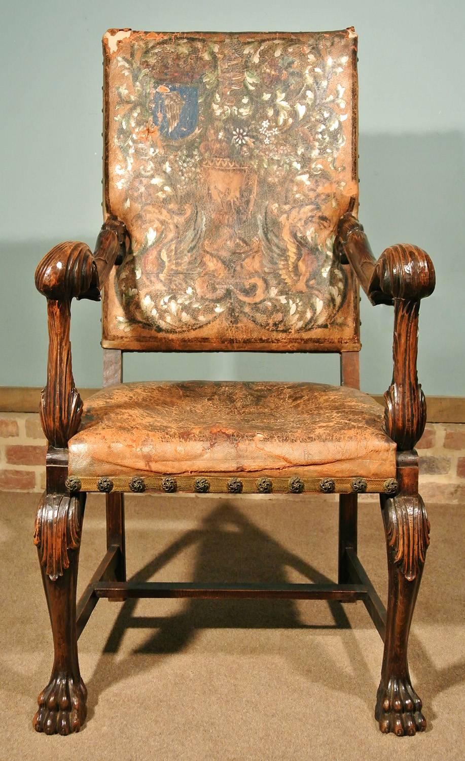 Pair of 18th Century Walnut Italian Throne Chairs, circa 1770 In Fair Condition In East Sussex, GB
