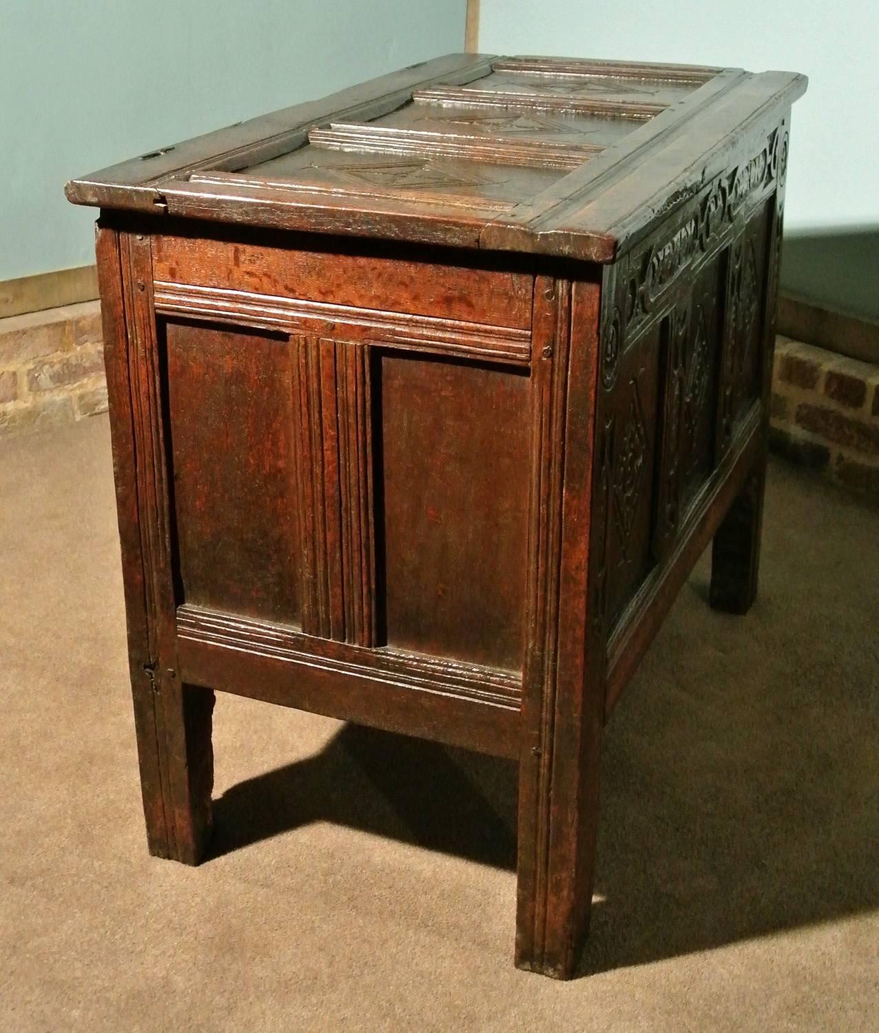 British Early 17th Century Yorkshire Oak Coffer or Joined Oak Chest, circa 1630