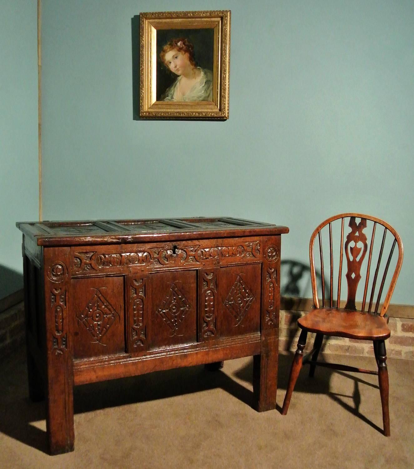 Mid-17th Century Early 17th Century Yorkshire Oak Coffer or Joined Oak Chest, circa 1630