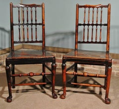 Pair of 18th Century Elm Spindle Back Chairs with Exemplary Patina, circa 1750