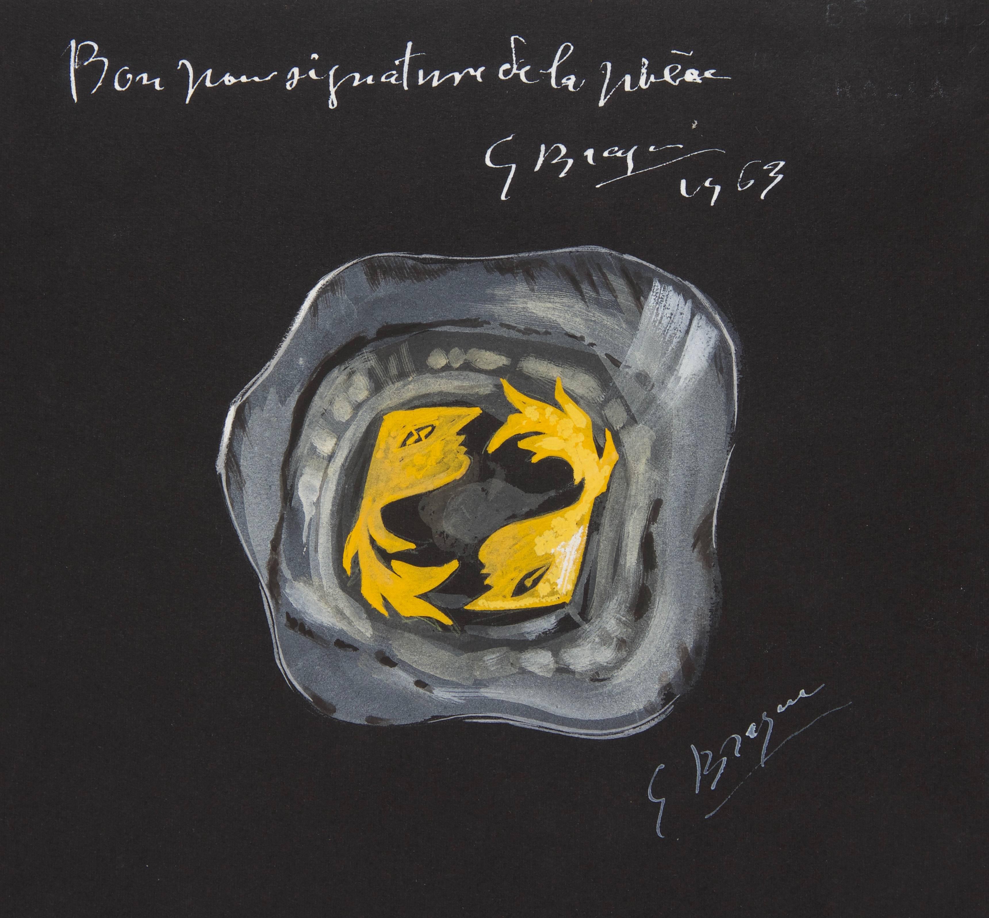 Georges Braque 
“Halia”, 1963.
Gouache on black drawing paper (measure: 22 x 28 cm) 
The Gouache comes with a 