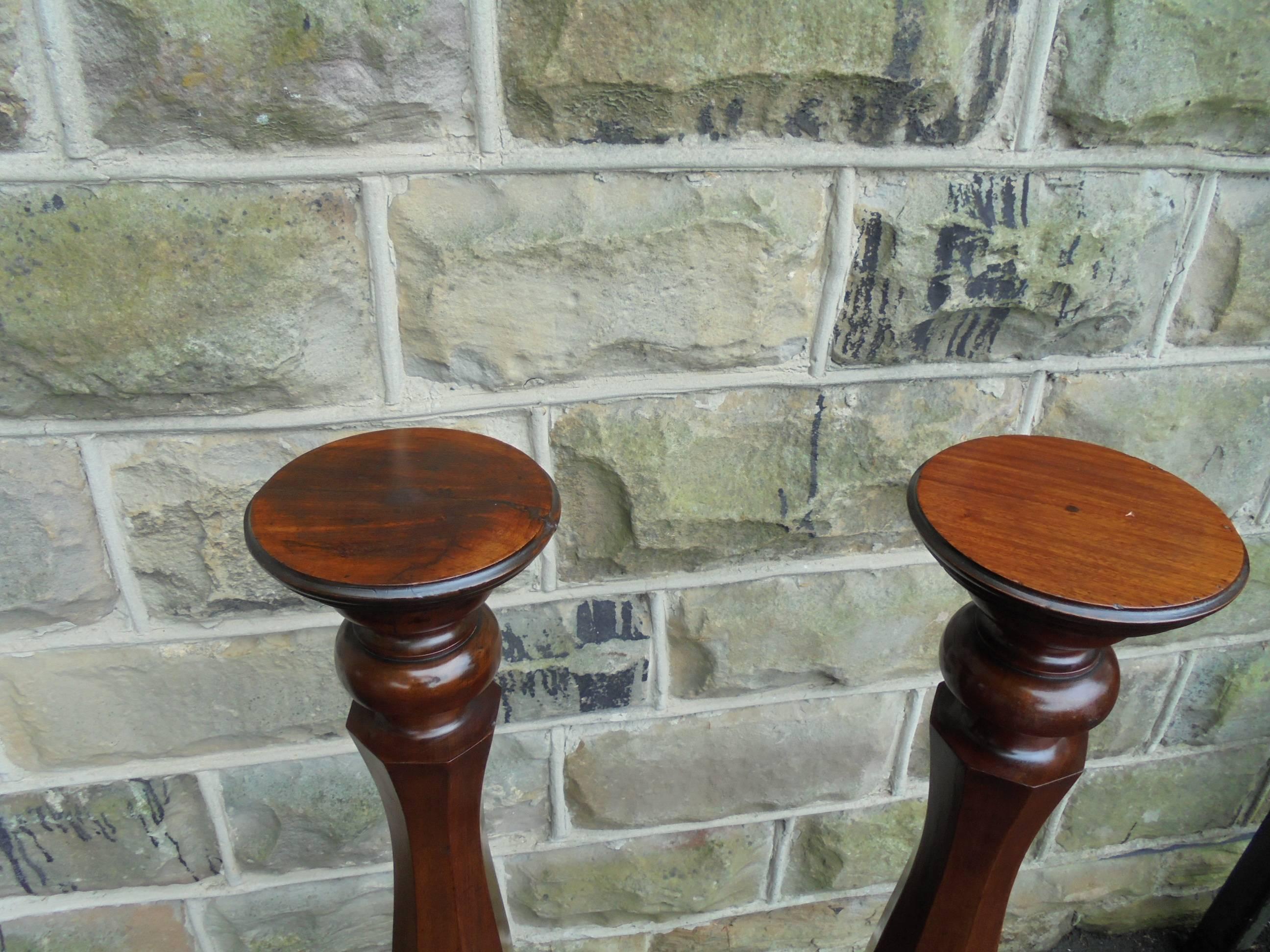 Pair of Antique Mahogany Column Torchère Bust Stands Pedestals In Good Condition For Sale In Wakefield, GB