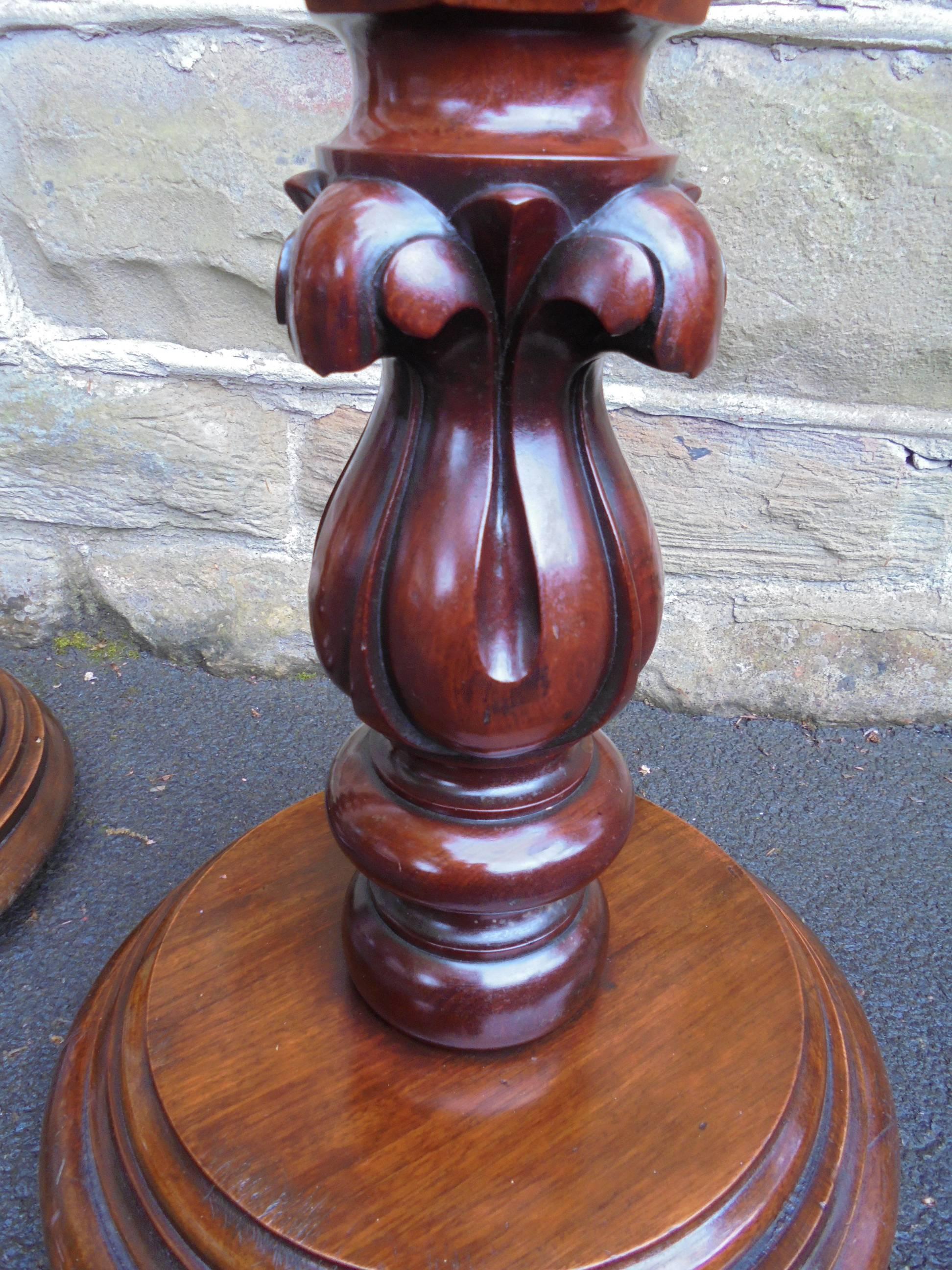 Pair of Antique Mahogany Column Torchère Bust Stands Pedestals For Sale 4