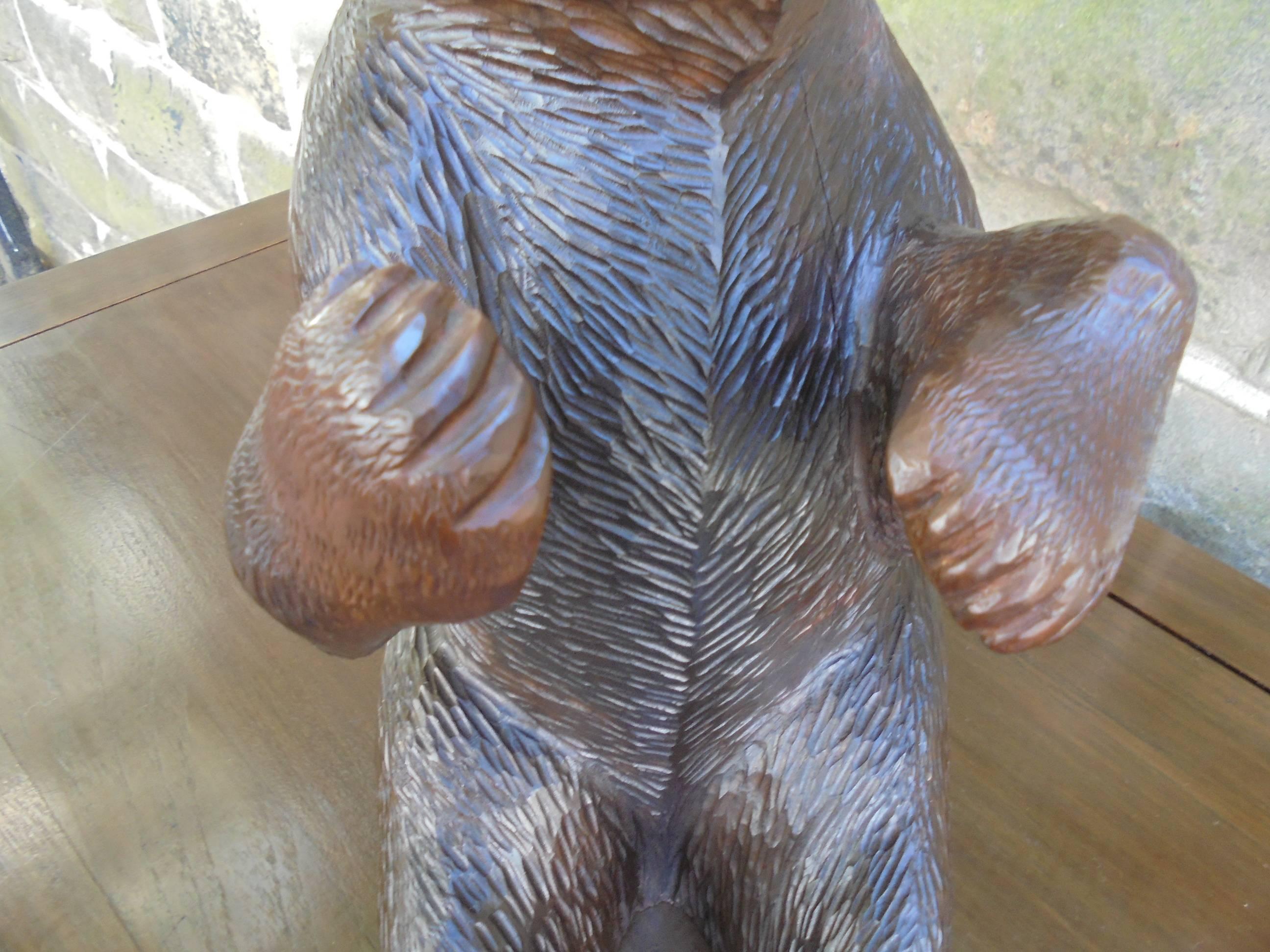 Wood Antique Carved Black Forest Bear