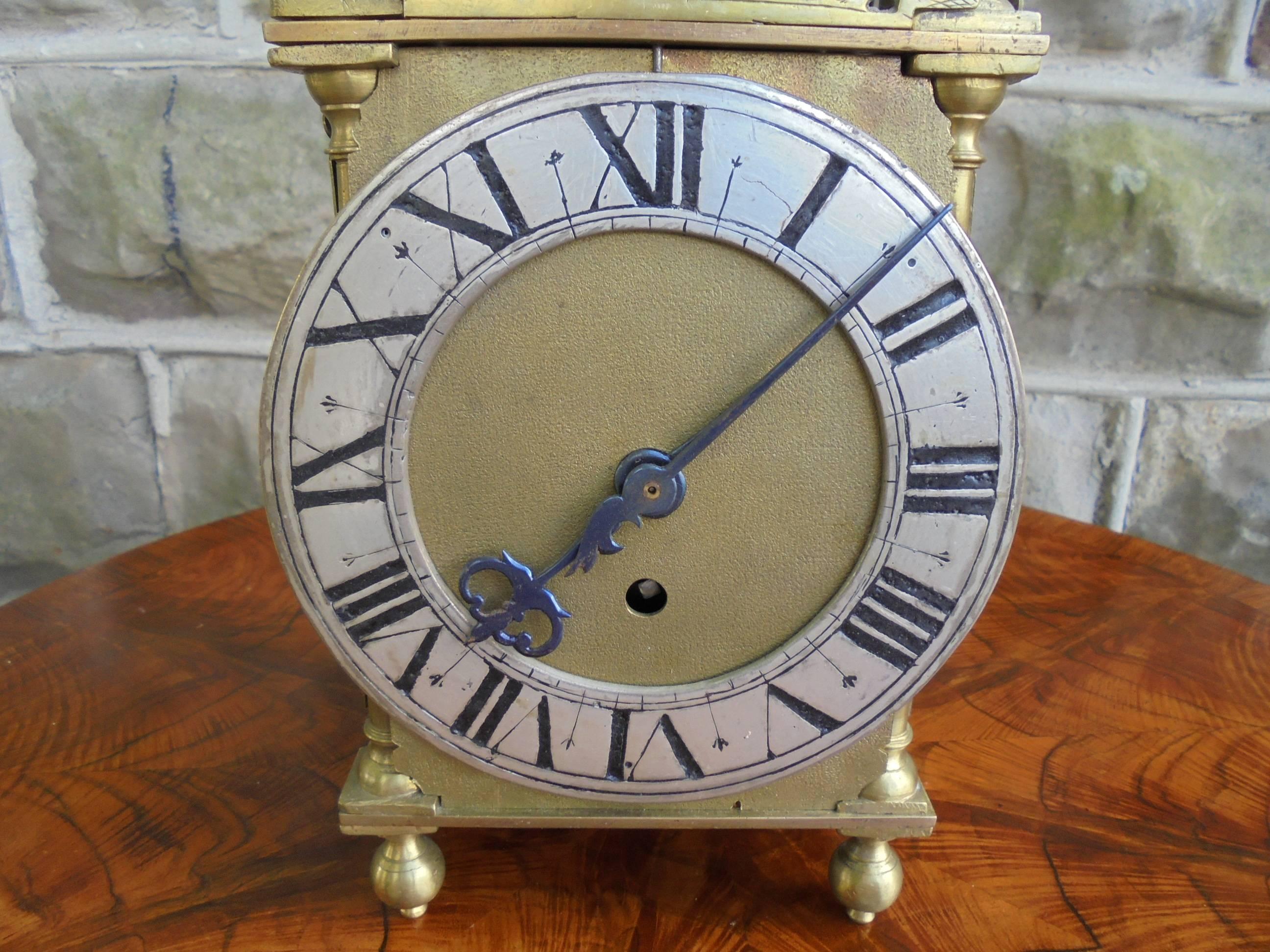 English Large Antique Brass Lantern Clock For Sale
