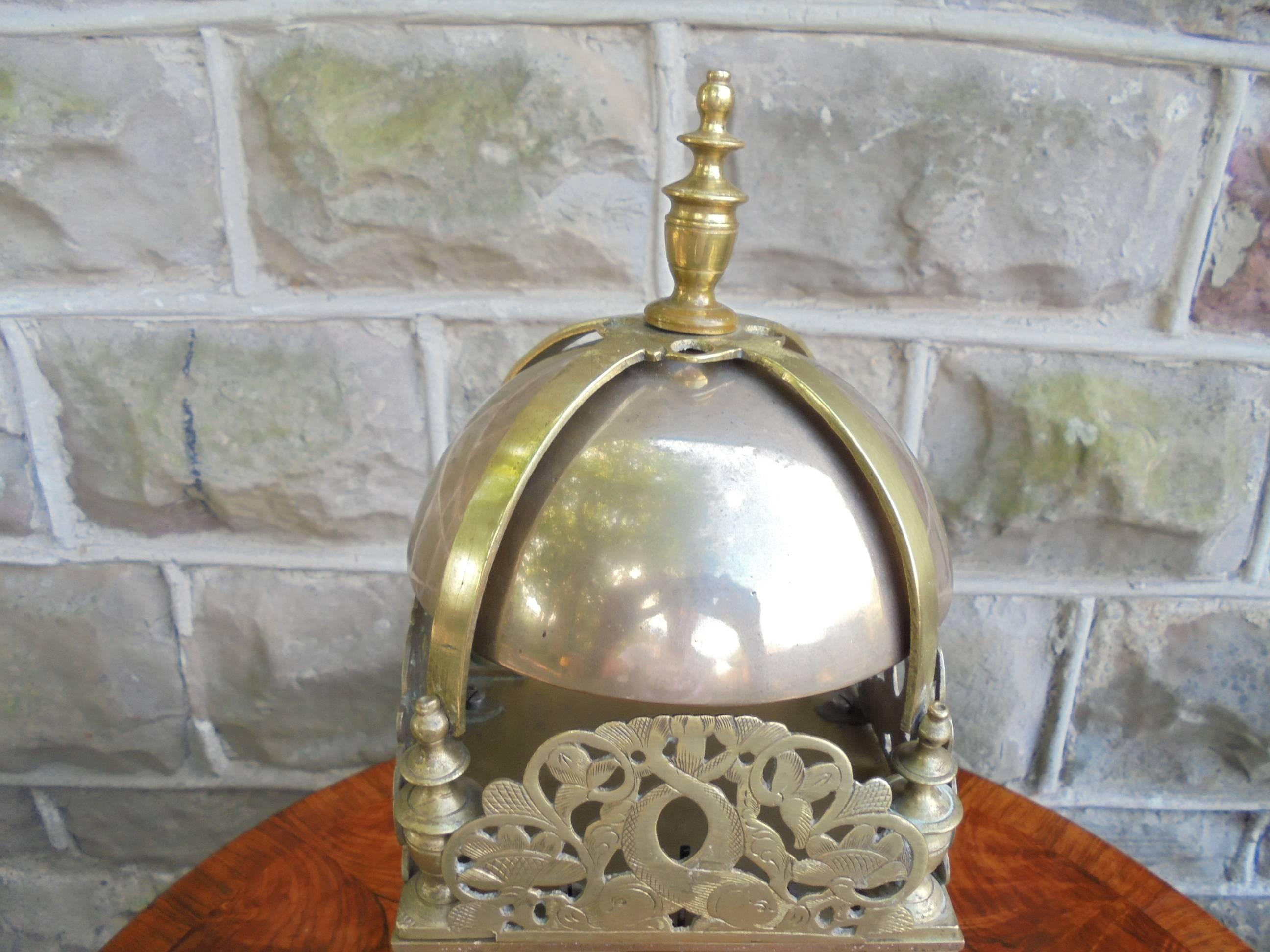 Large Antique Brass Lantern Clock In Good Condition For Sale In Wakefield, GB