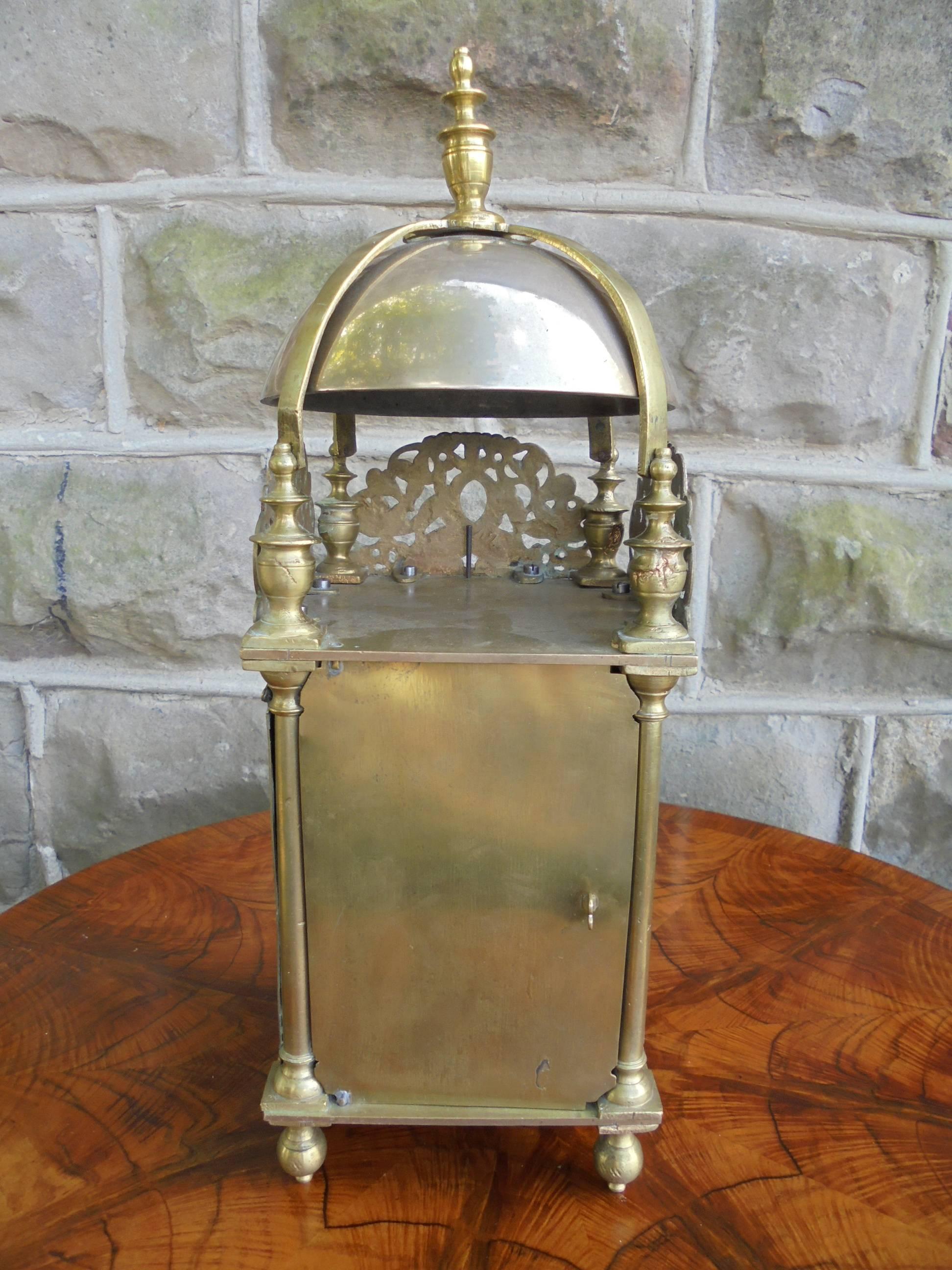 20th Century Large Antique Brass Lantern Clock For Sale