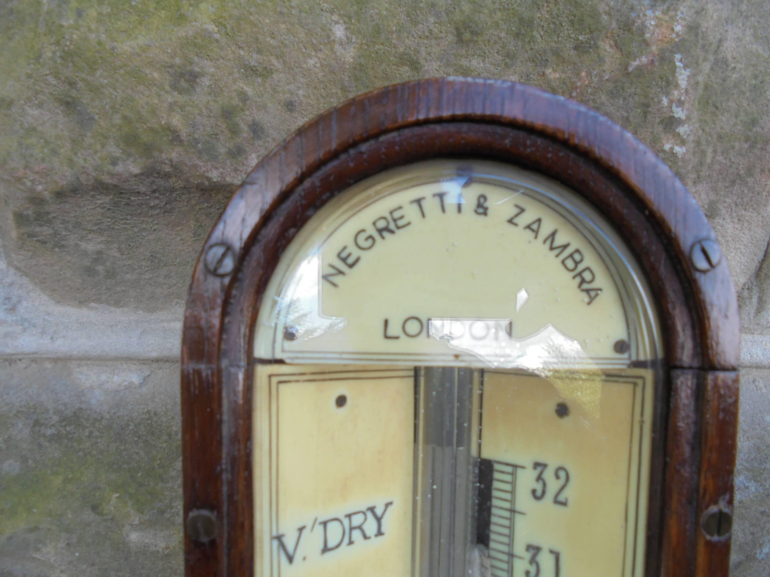 Victorian Antique Oak Stick Barometer Negretti and Zambra