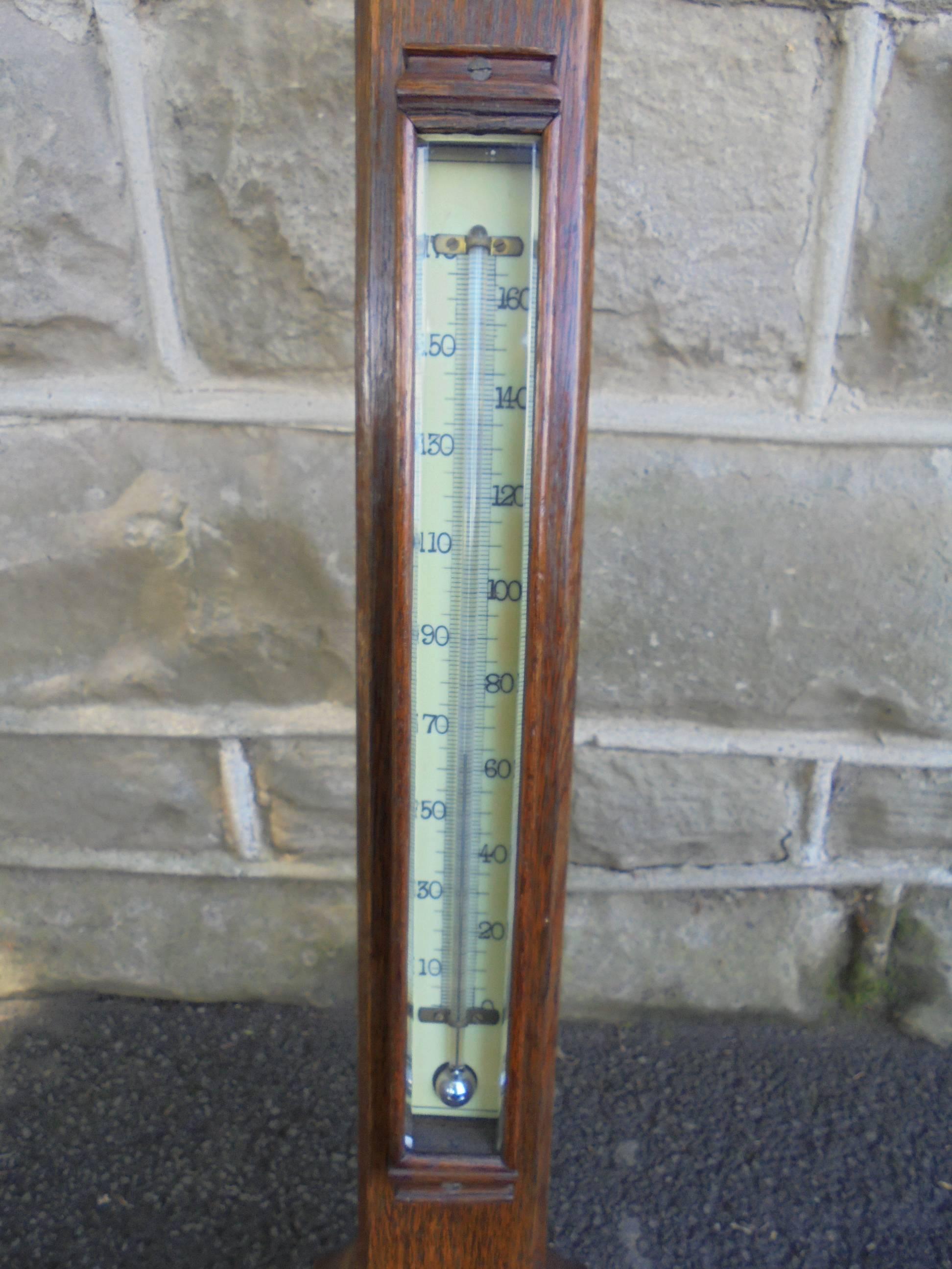 Antique Oak Stick Barometer Negretti and Zambra In Good Condition In Wakefield, GB