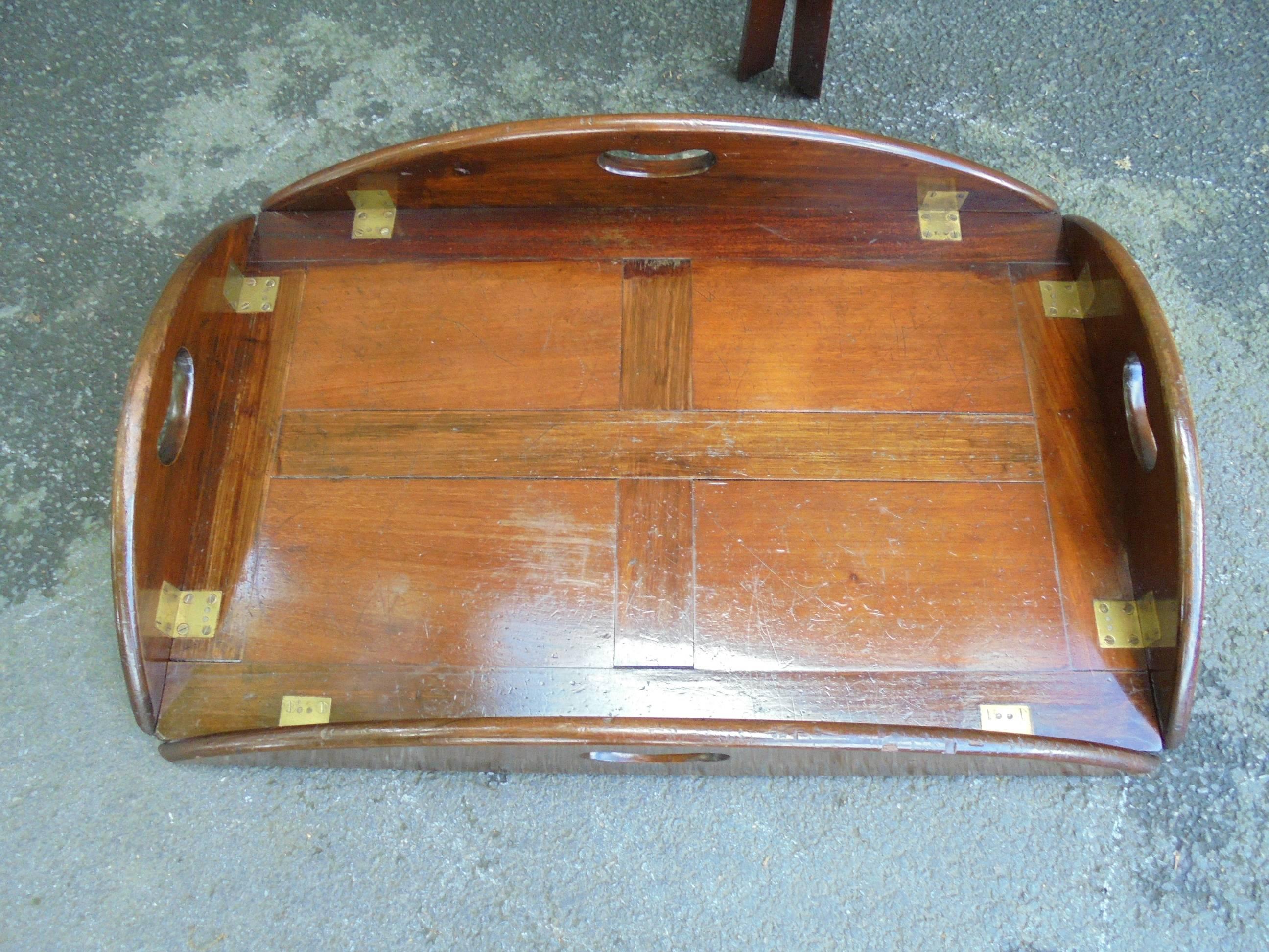 Antique Folding Mahogany Butlers Tray on Stand 2