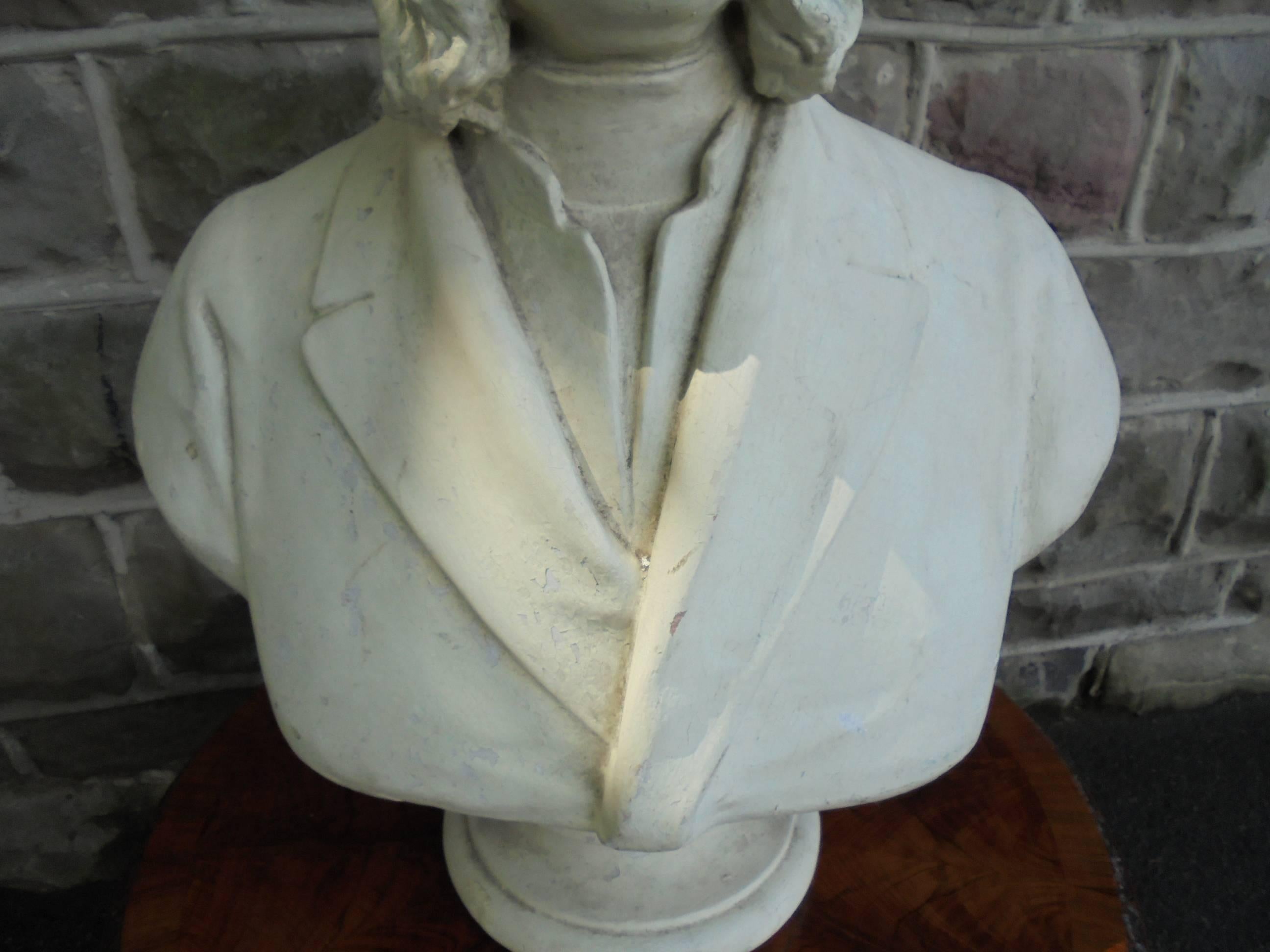 Offered for sale is this antique bust

Life sized bust, made from plaster which has been painted at some time in its life. Details on the back of the gentleman sitter W D Keyworth Jnr 1882. Nice decorative item

Good over all condition, it has