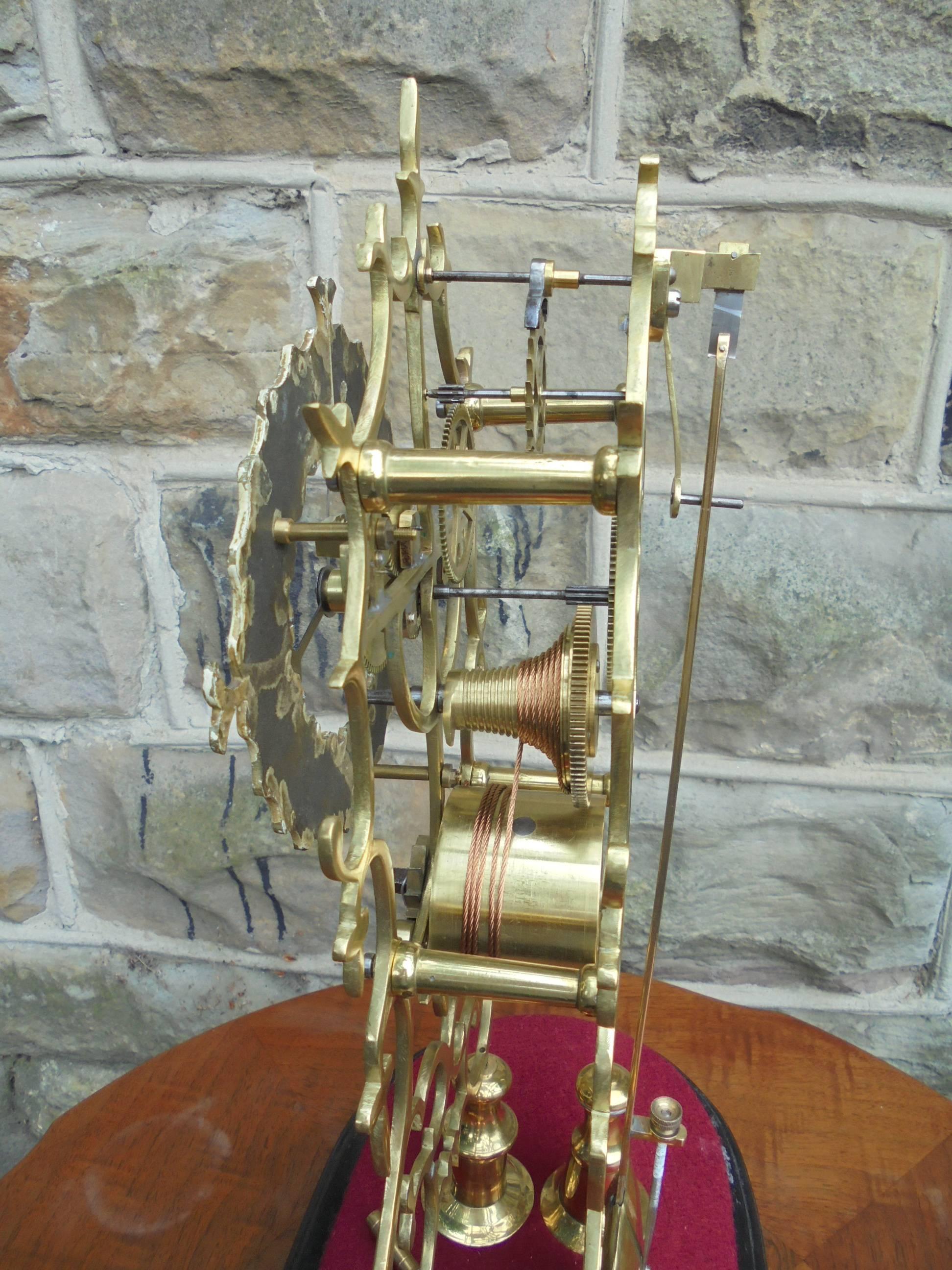 European Antique Skeleton Clock under Glass Dome