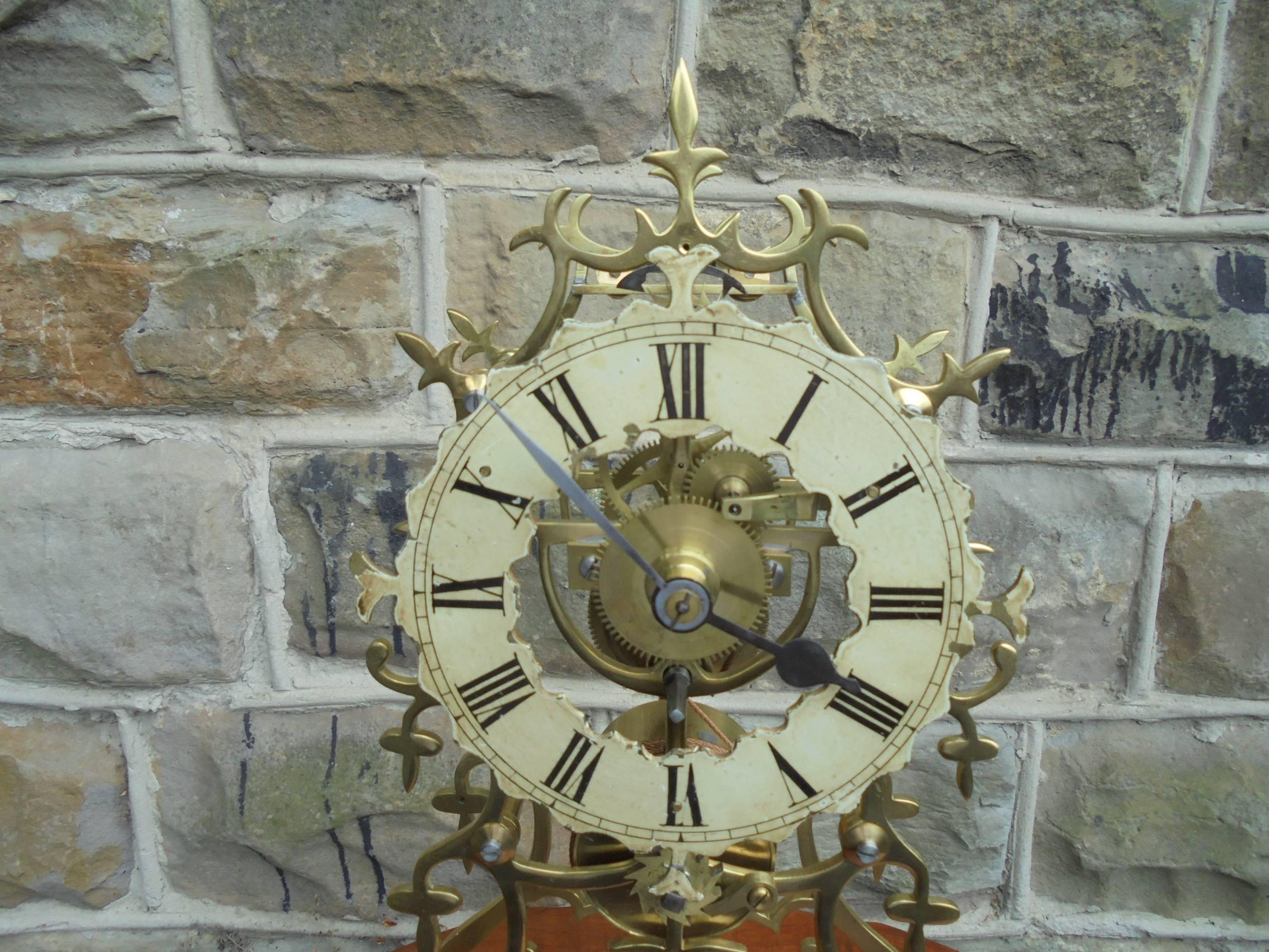 Antique Skeleton Clock under Glass Dome In Good Condition In Wakefield, GB