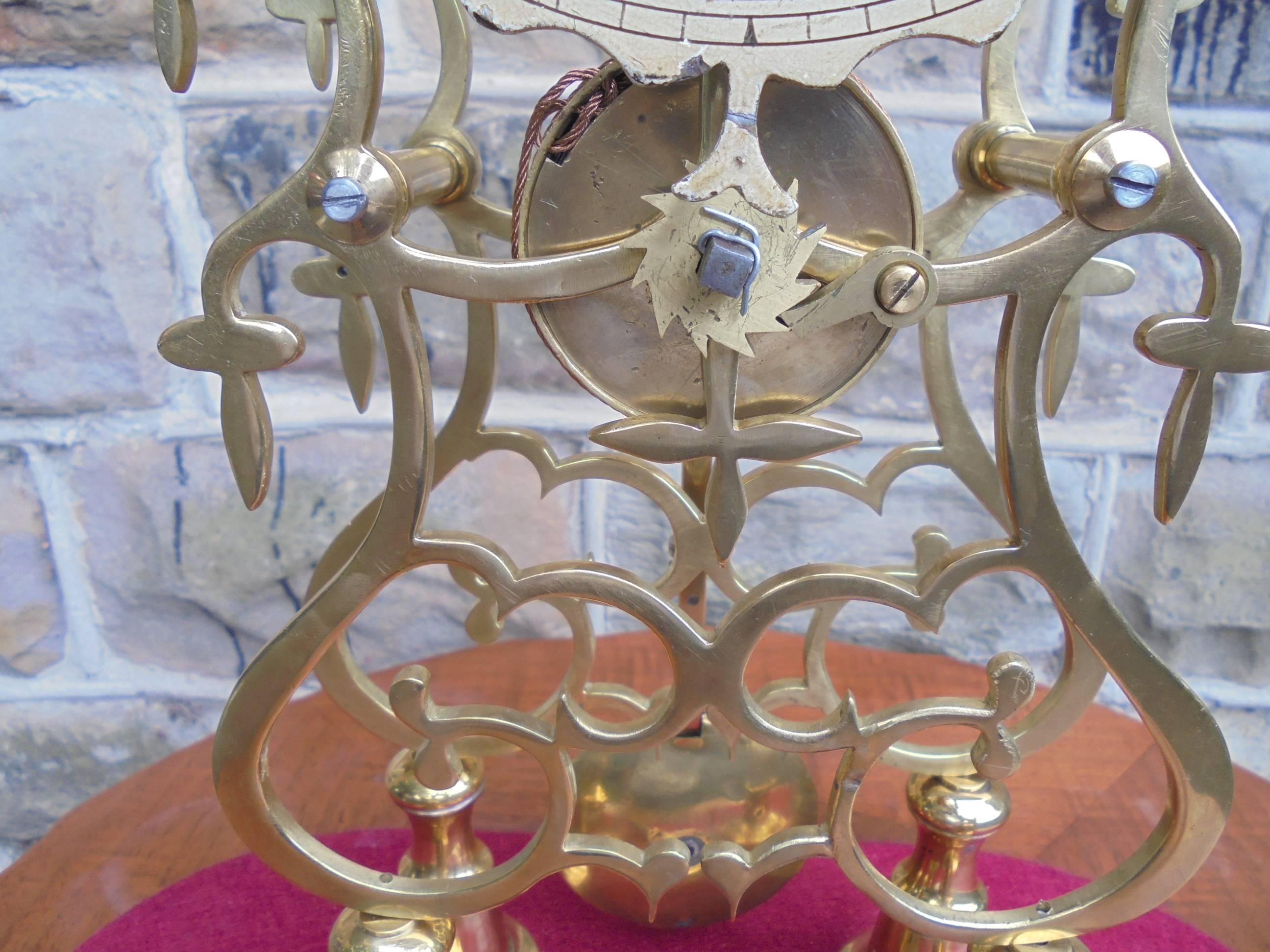 Brass Antique Skeleton Clock under Glass Dome