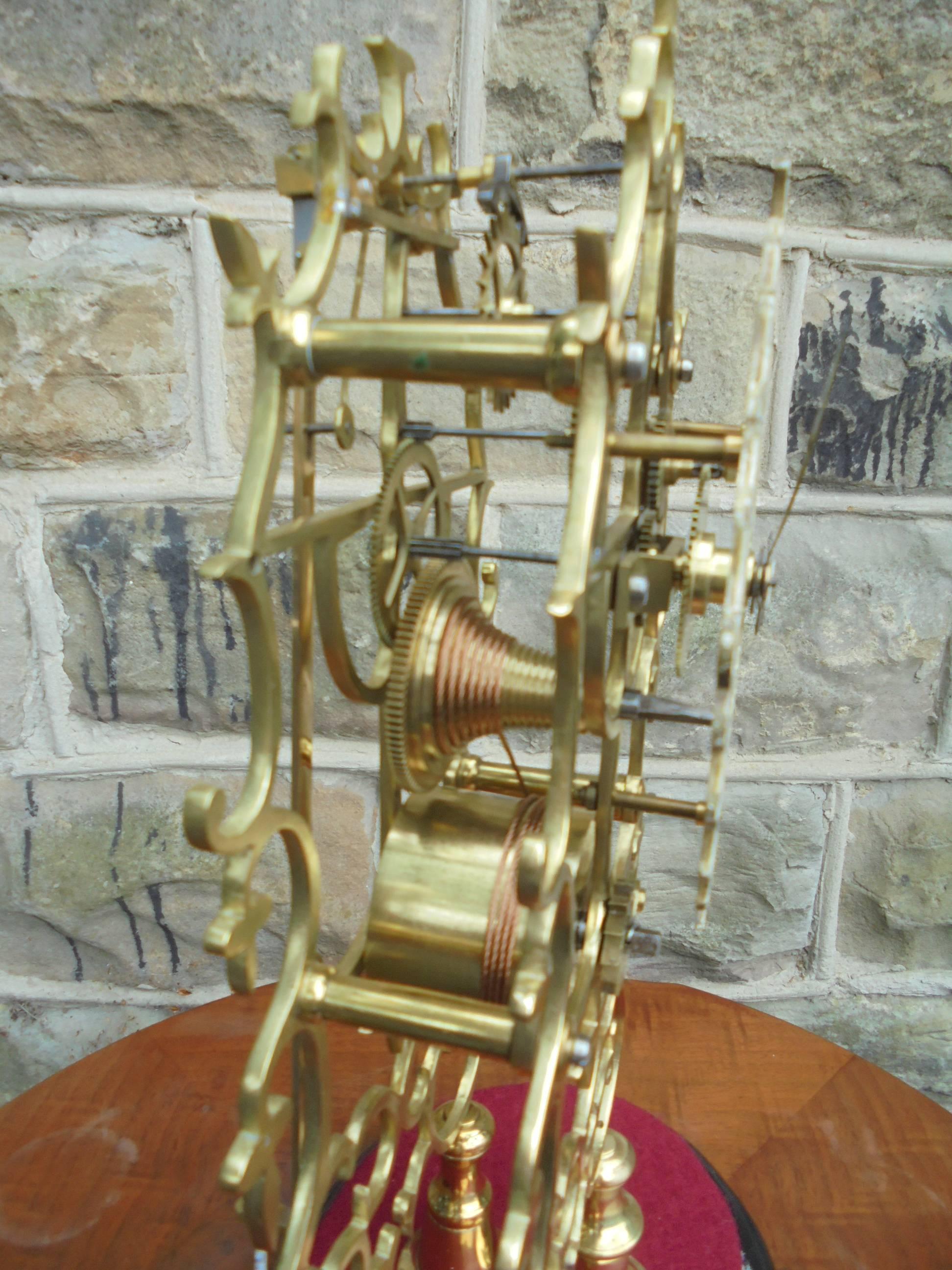 Antique Skeleton Clock under Glass Dome 2