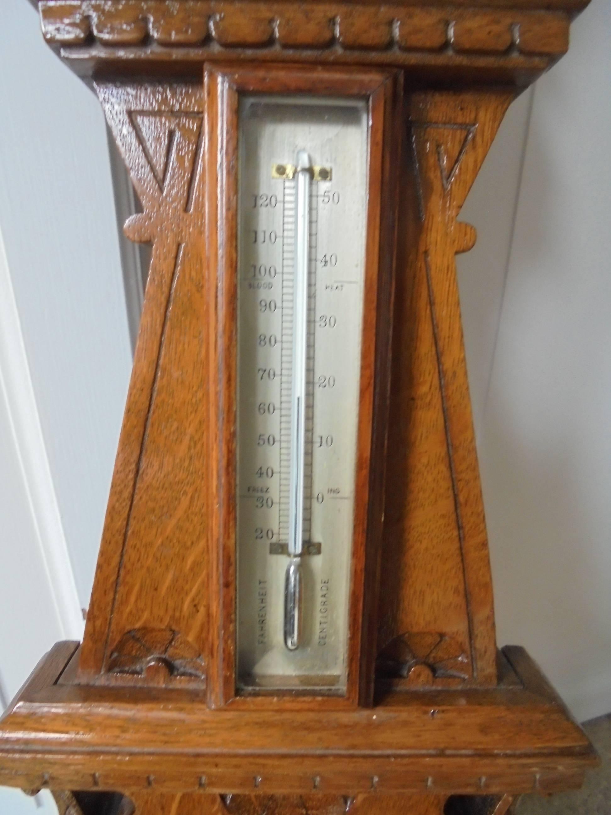 Edwardian Antique Oak Cased Clock Barometer For Sale