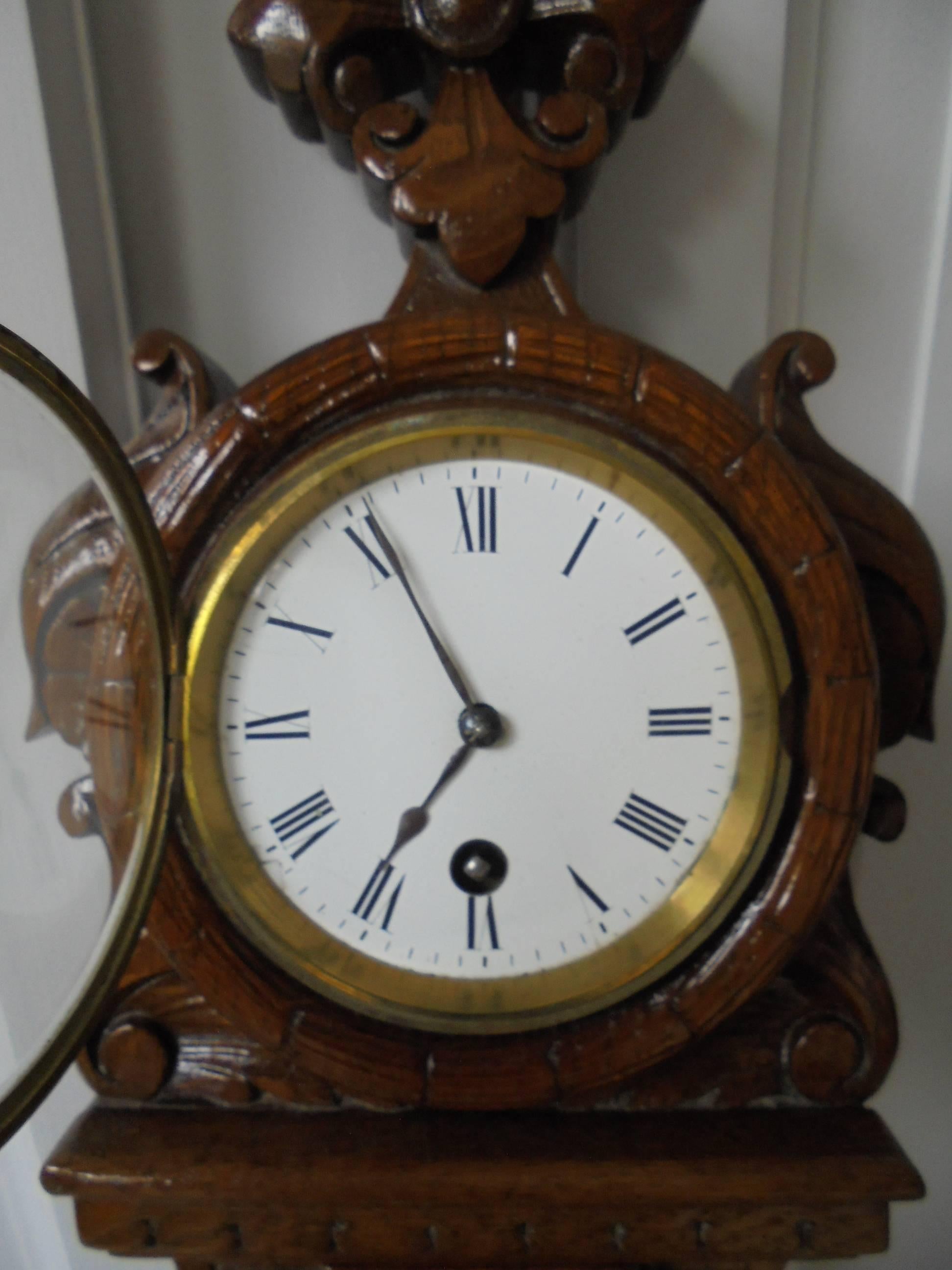 British Antique Oak Cased Clock Barometer For Sale
