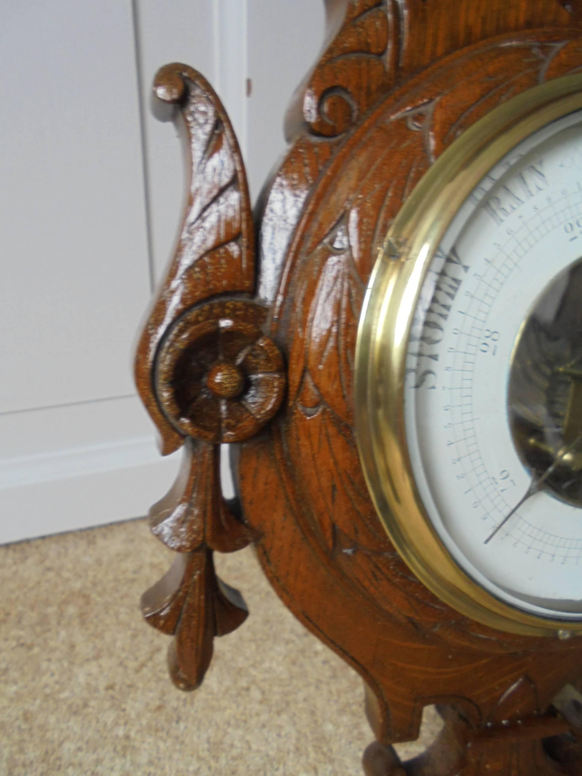 Antique Oak Cased Clock Barometer For Sale 4