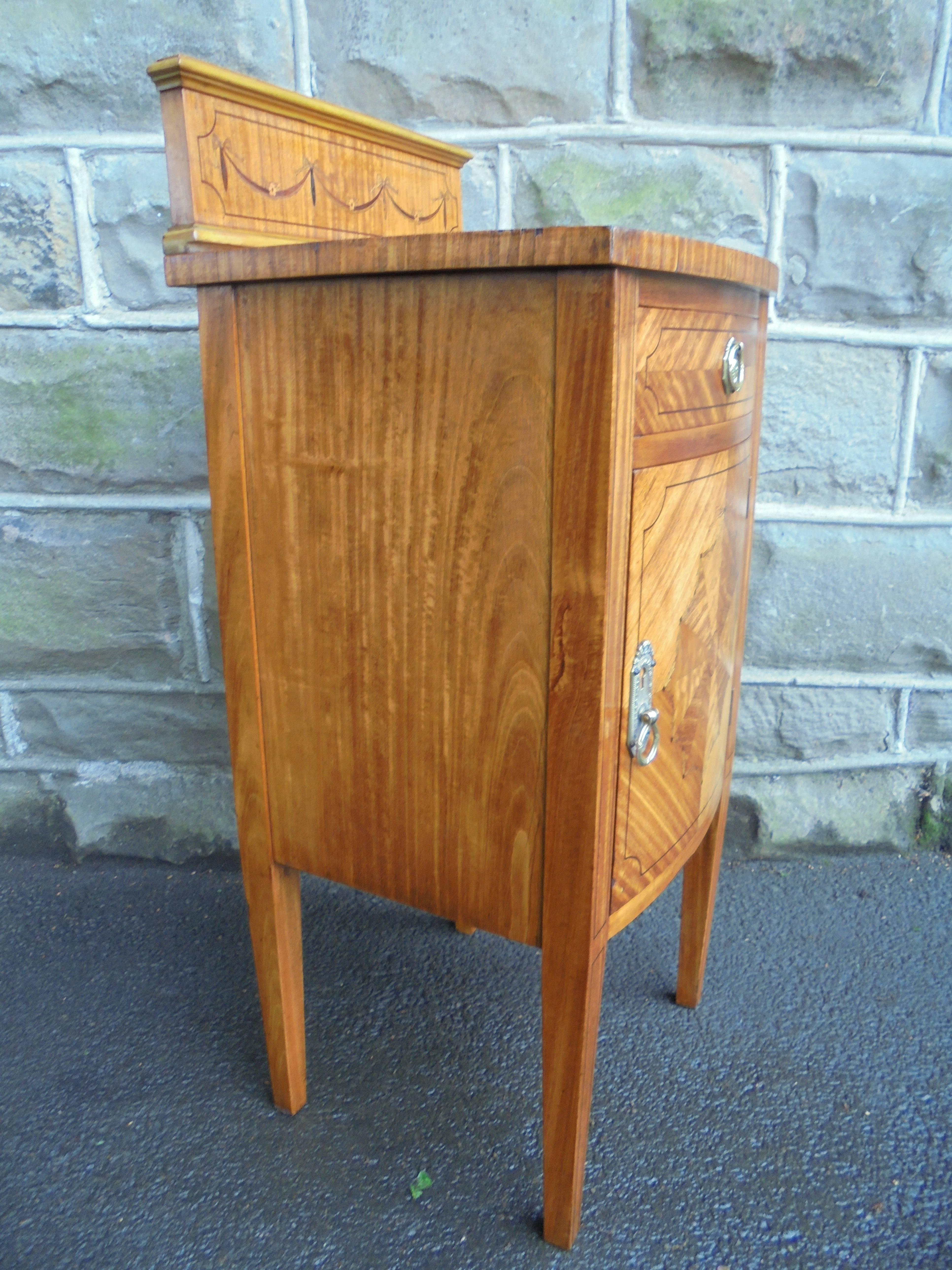 Edwardian Antique Inlaid Satin Wood Bedside Cabinet