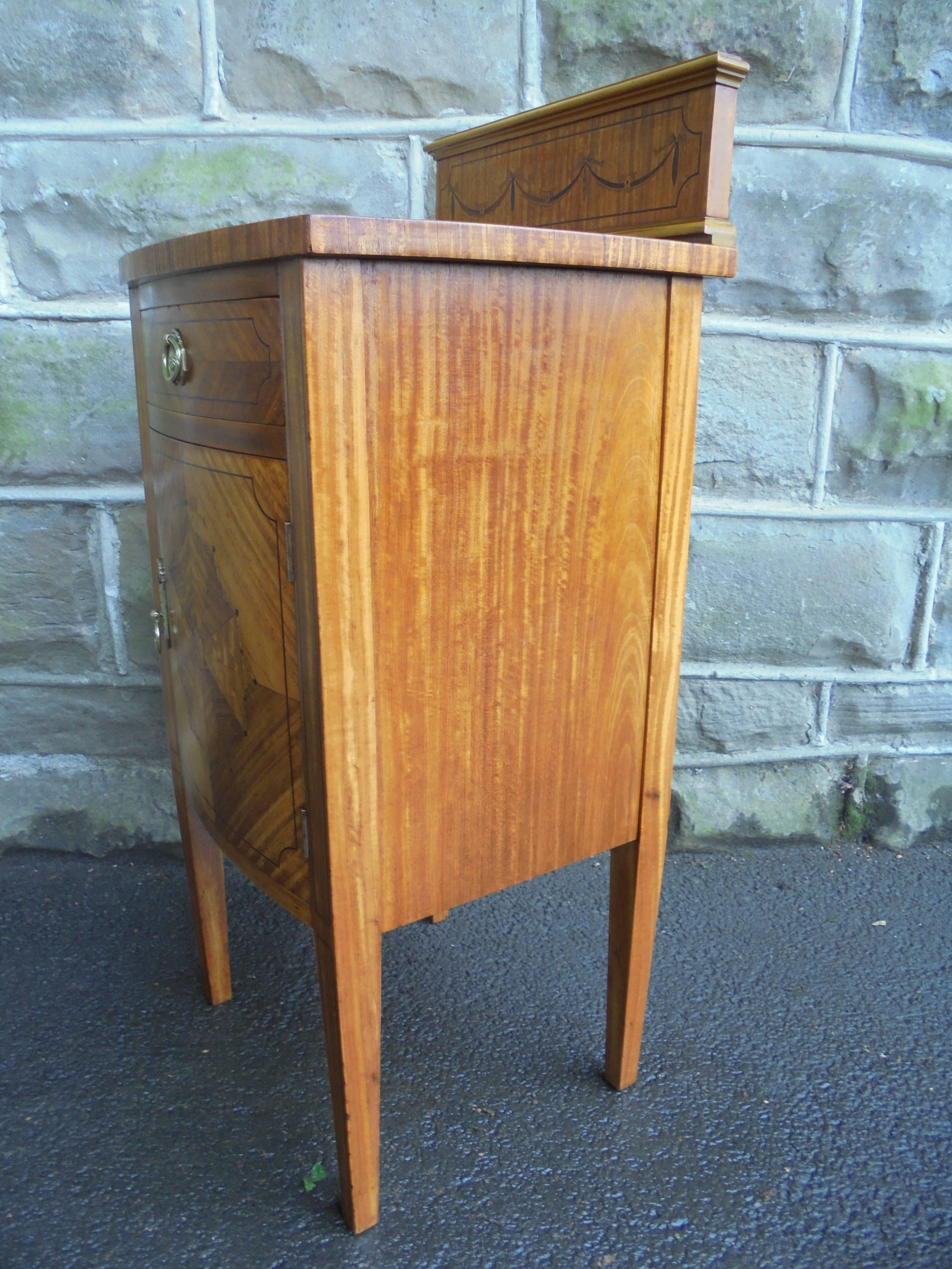 European Antique Inlaid Satin Wood Bedside Cabinet