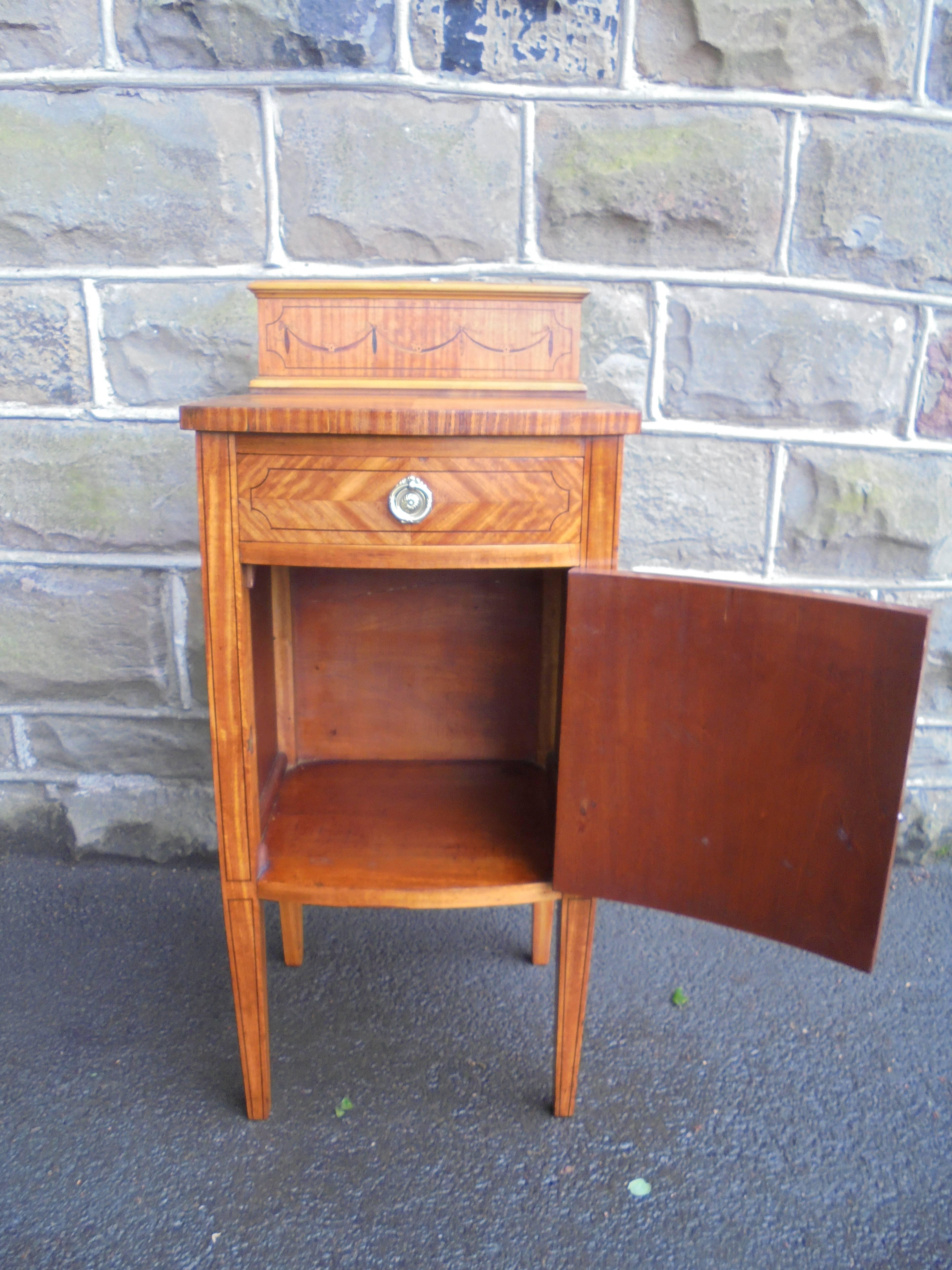 Satinwood Antique Inlaid Satin Wood Bedside Cabinet