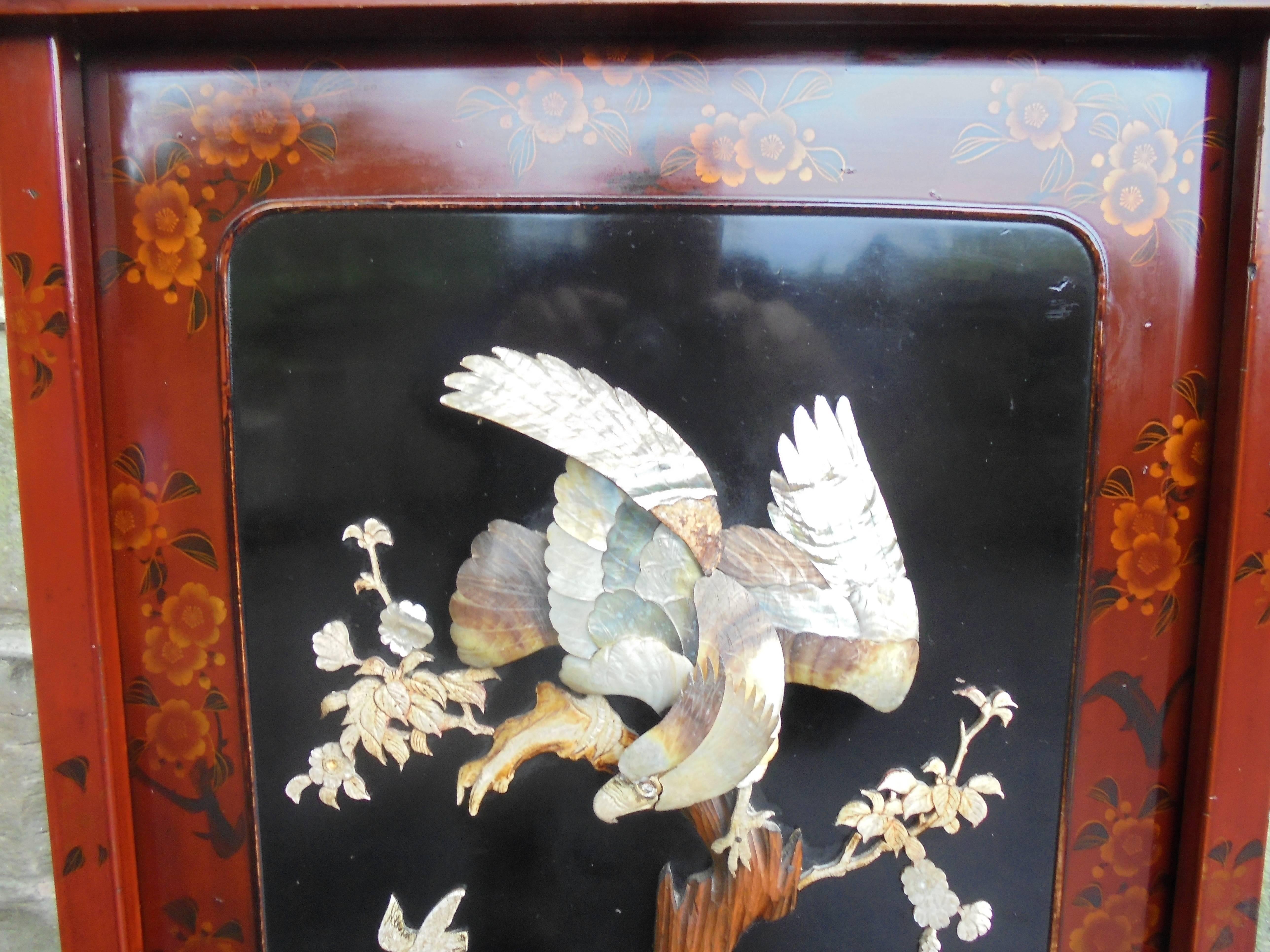 20th Century Antique Lacquered Shibayama Screen For Sale