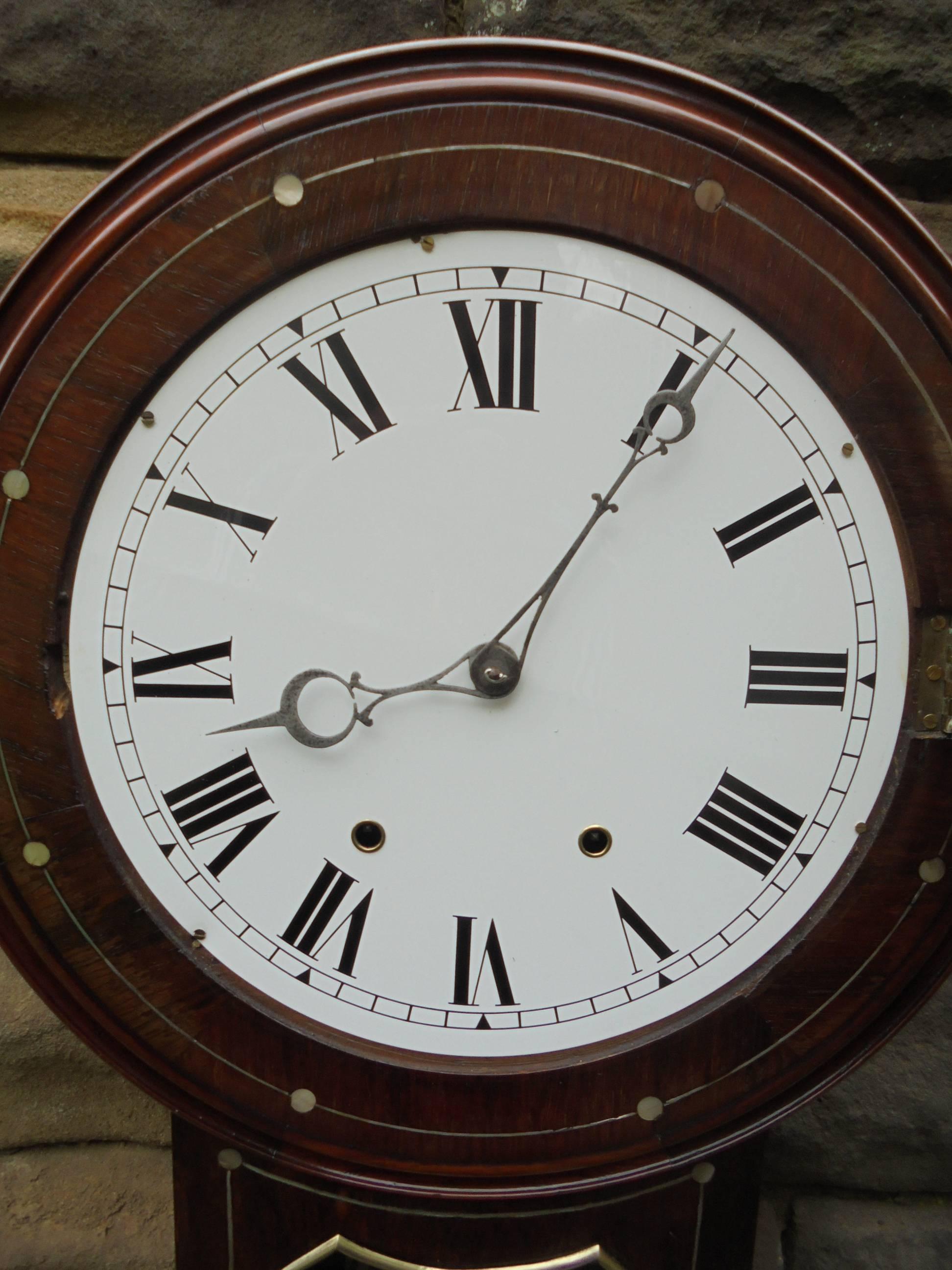Great Britain (UK) Antique Inlaid Rosewood Drop Dial Wall Clock For Sale