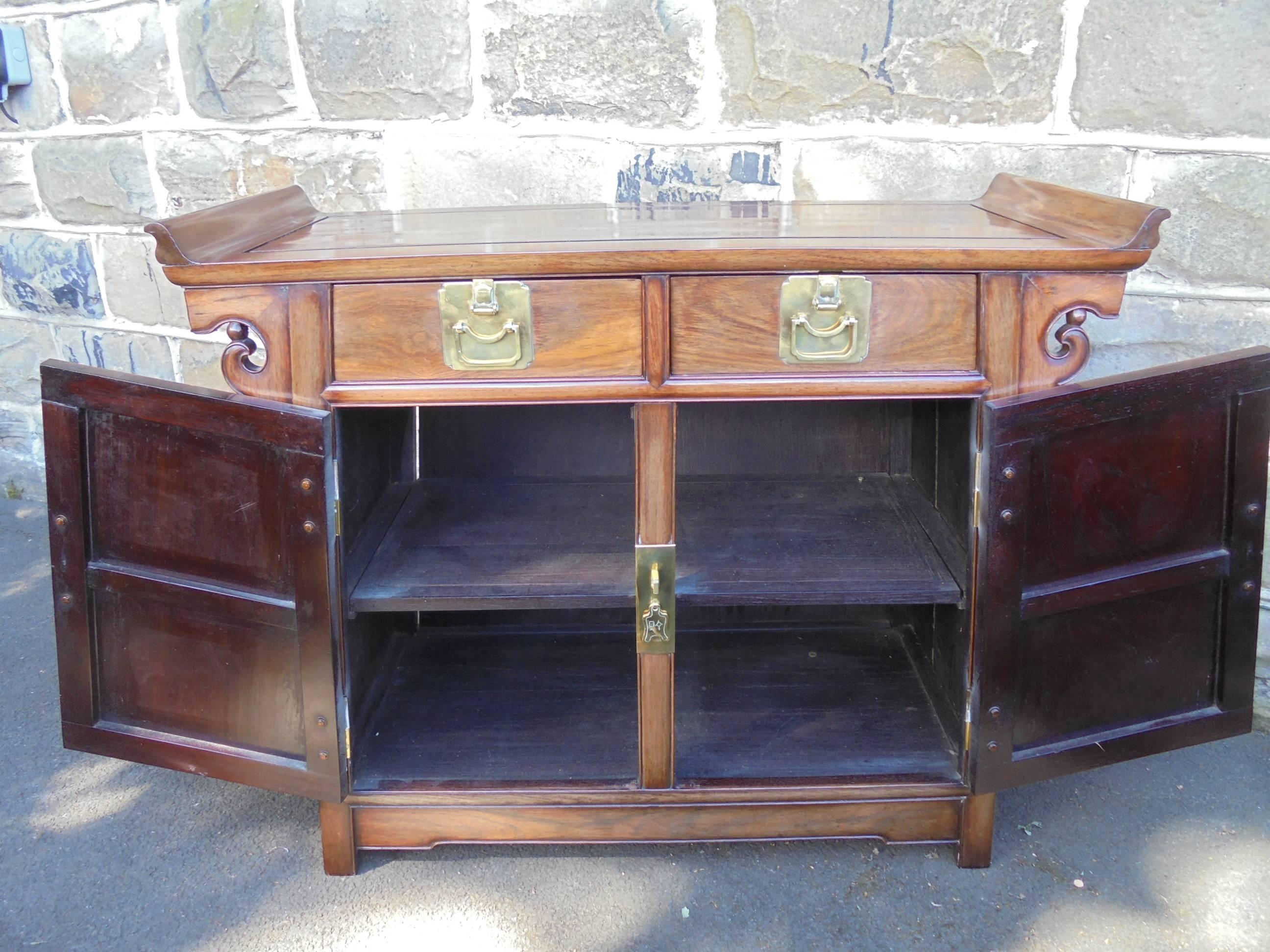 Pair of Antique Chinese Hardwood Altar Side Cabinets In Good Condition For Sale In Wakefield, GB