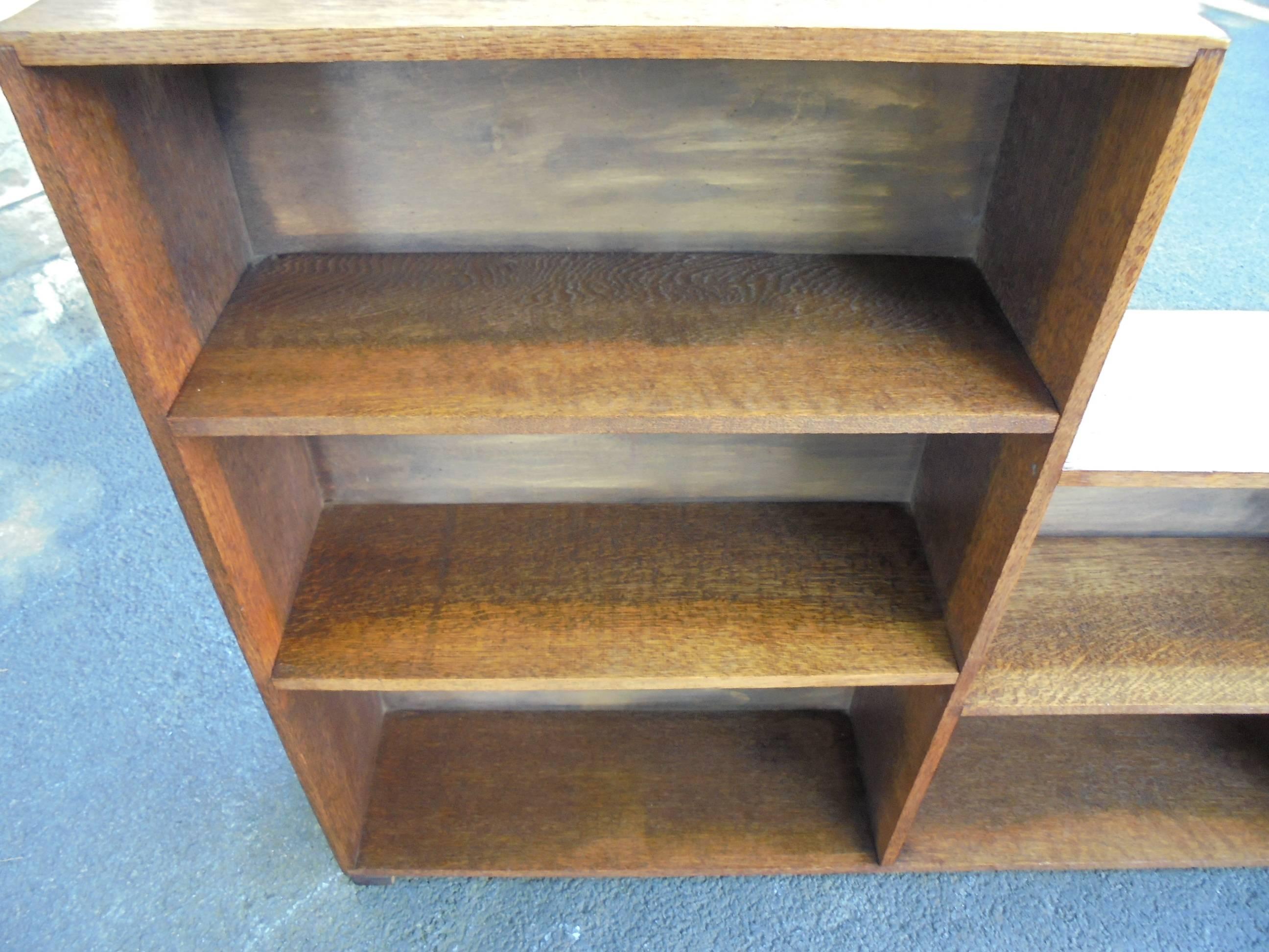 Antique Stepped Oak Bookcase in Manner of Heals 1