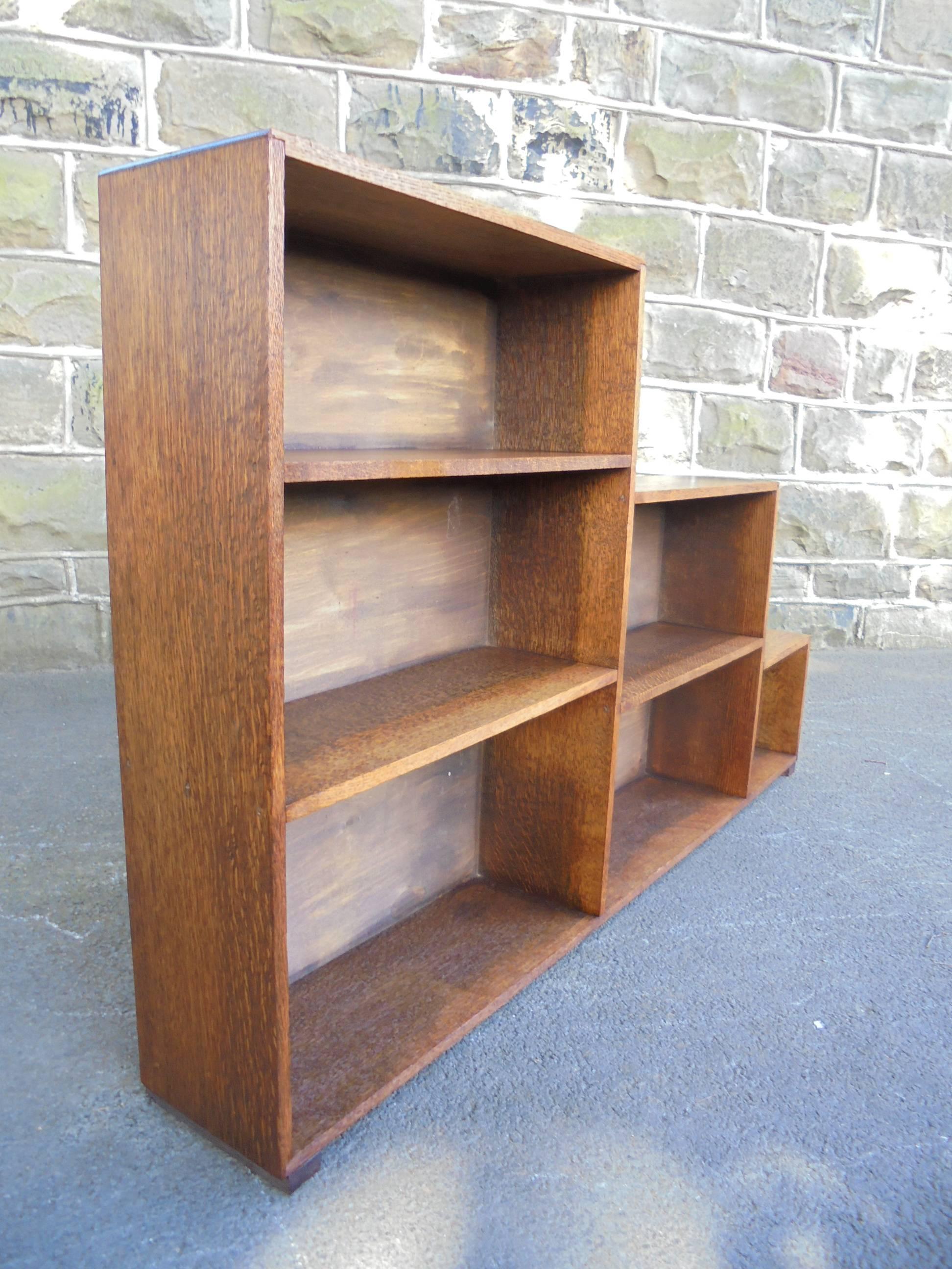 Antique Stepped Oak Bookcase in Manner of Heals 2