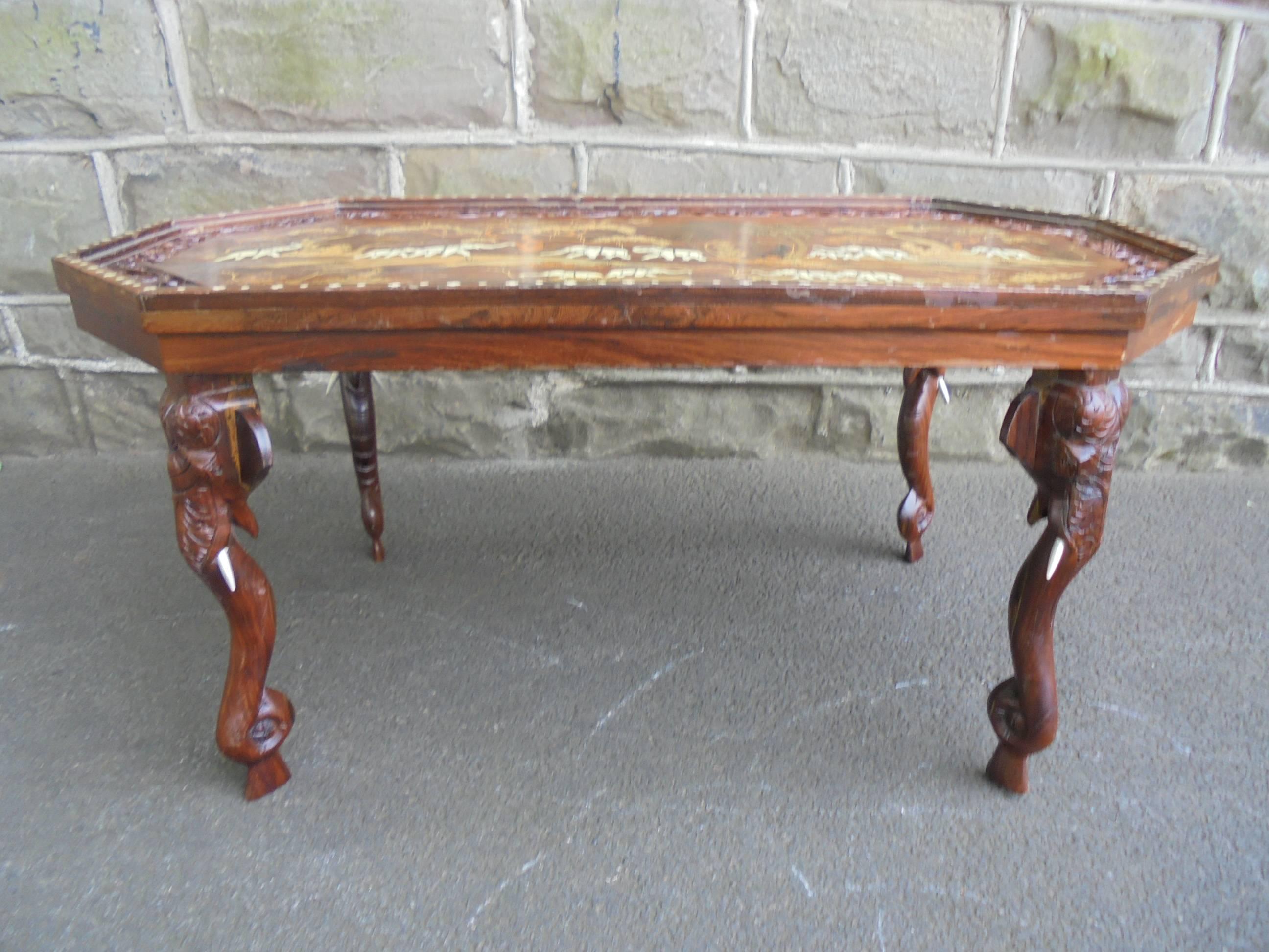Antique Anglo-Indian Inlaid Hardwood Coffee Table In Good Condition For Sale In Wakefield, GB