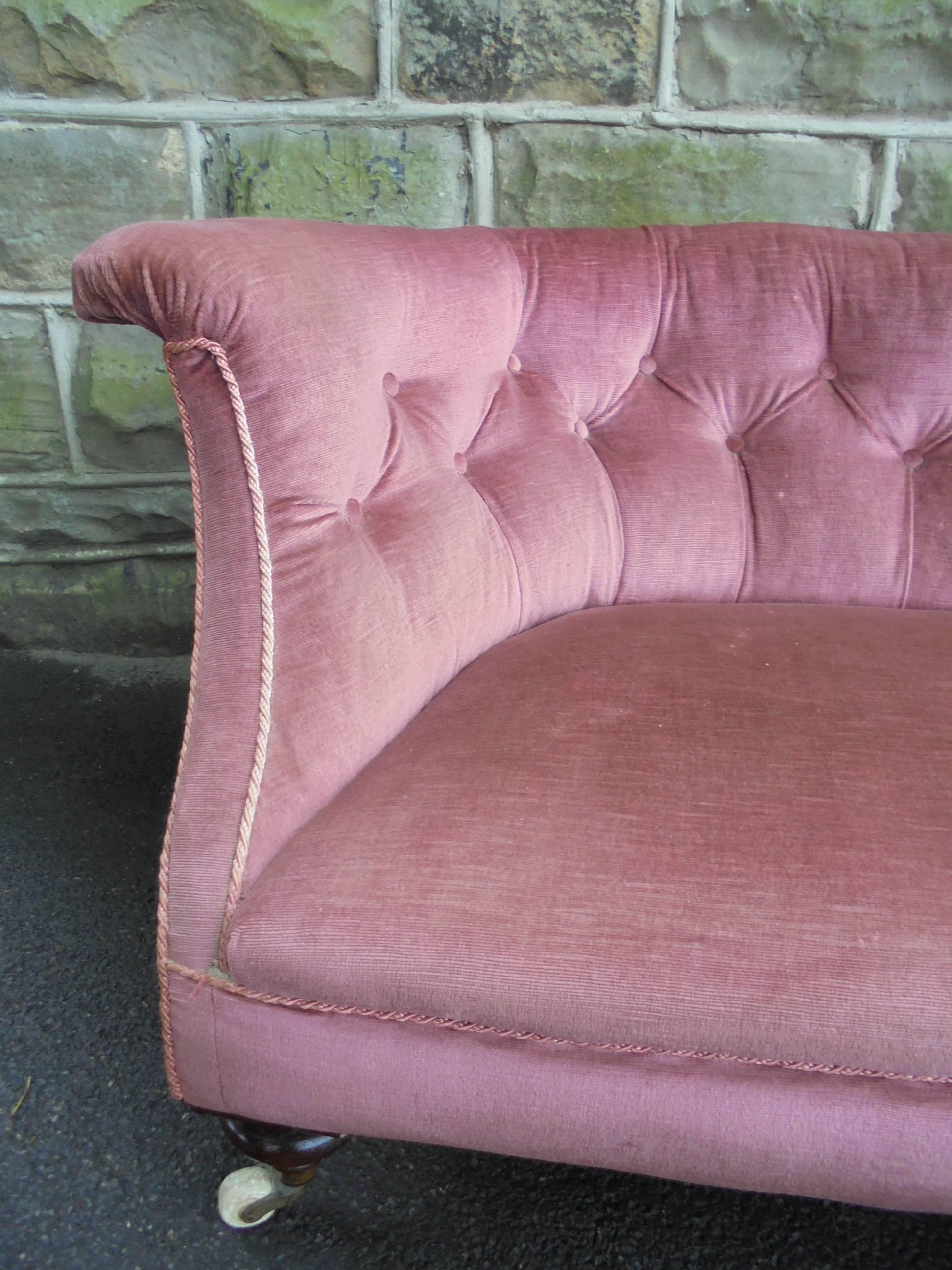 Victorian Small Antique English Upholstered Sofa